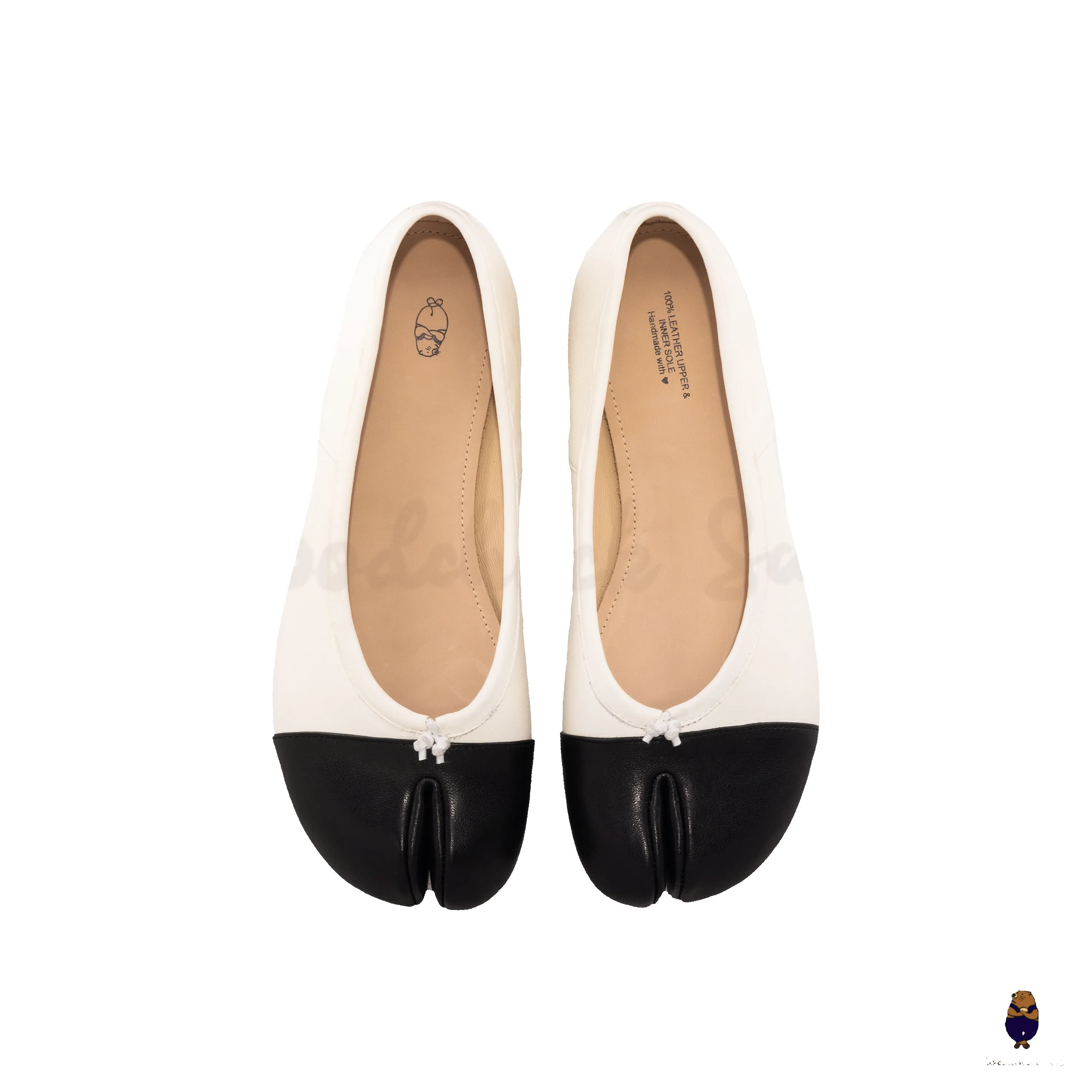 WoodchuckSato Two-Tone White & Black Leather Tabi Ballet Flats sold by WoodChuckSato product image thumbnail 4