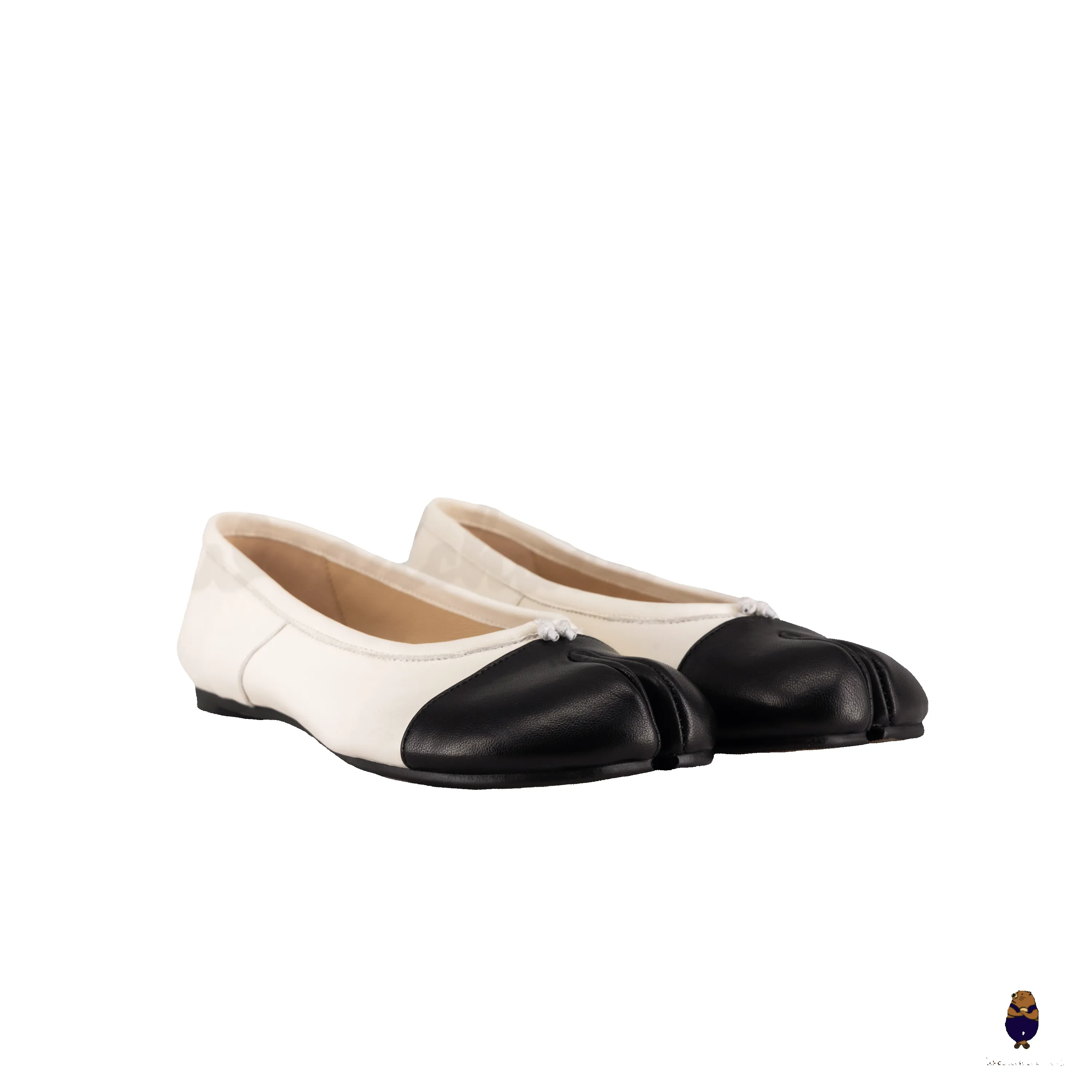 WoodchuckSato Two-Tone White & Black Leather Tabi Ballet Flats sold by WoodChuckSato