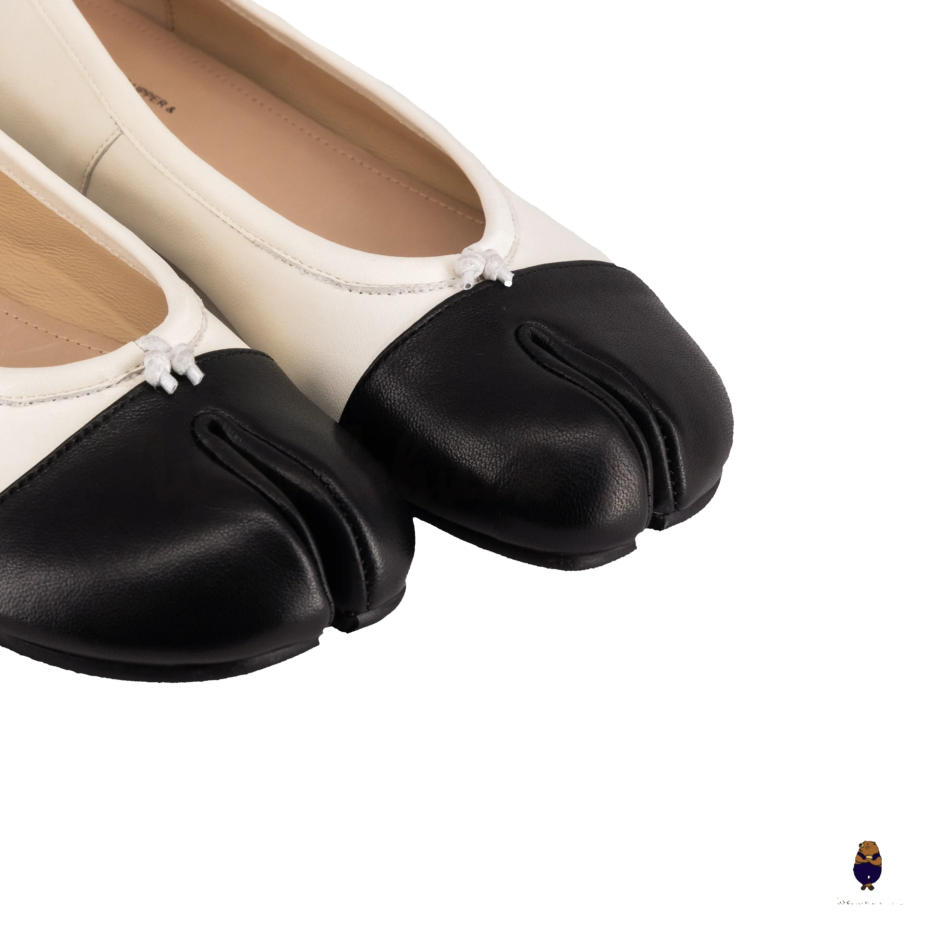 WoodchuckSato Two-Tone White & Black Leather Tabi Ballet Flats sold by WoodChuckSato product image thumbnail 5