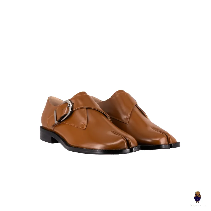 WoodchuckSato Tan Edge-Beaded Cowhide Leather Tabi Monk Strap Shoes sold by WoodChuckSato