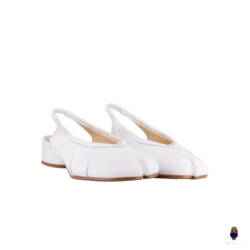 WoodchuckSato White Leather Tabi Slingback 3 cm Heels with Side Ruched sold by WoodChuckSato