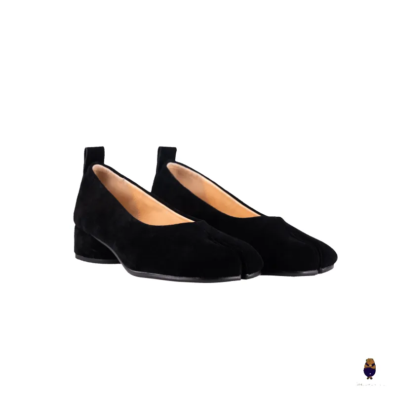 WoodchuckSato Black Suede Tabi Low Heel Pumps sold by WoodChuckSato