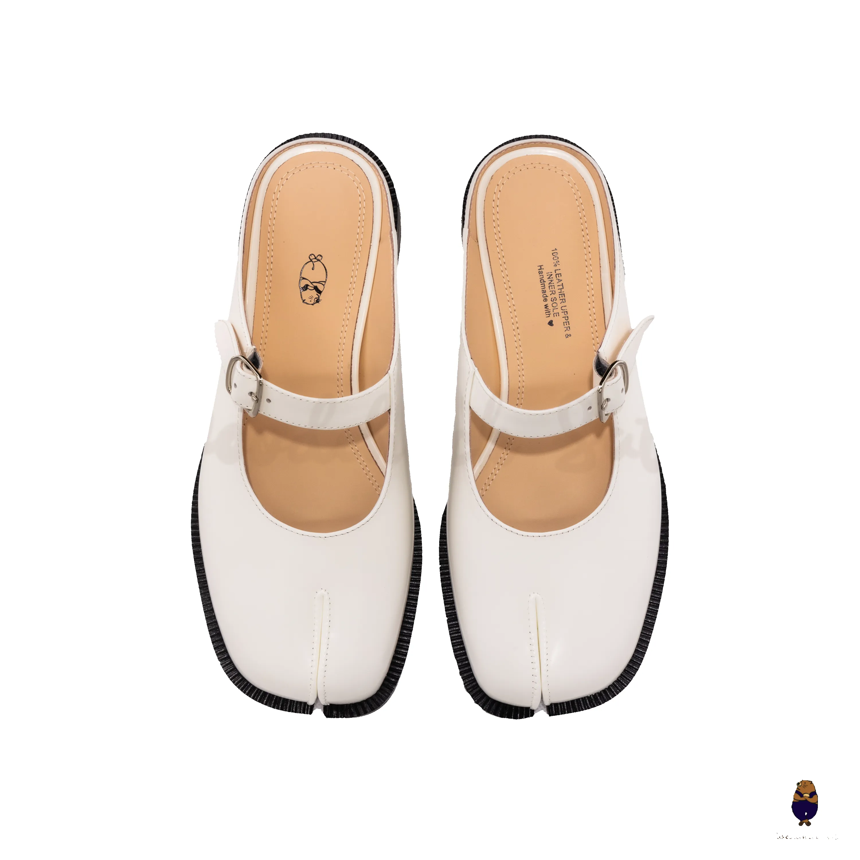 WoodchuckSato White Edge-Beaded Cowhide Leather Tabi Mary Jane Mules sold by WoodChuckSato product image thumbnail 4