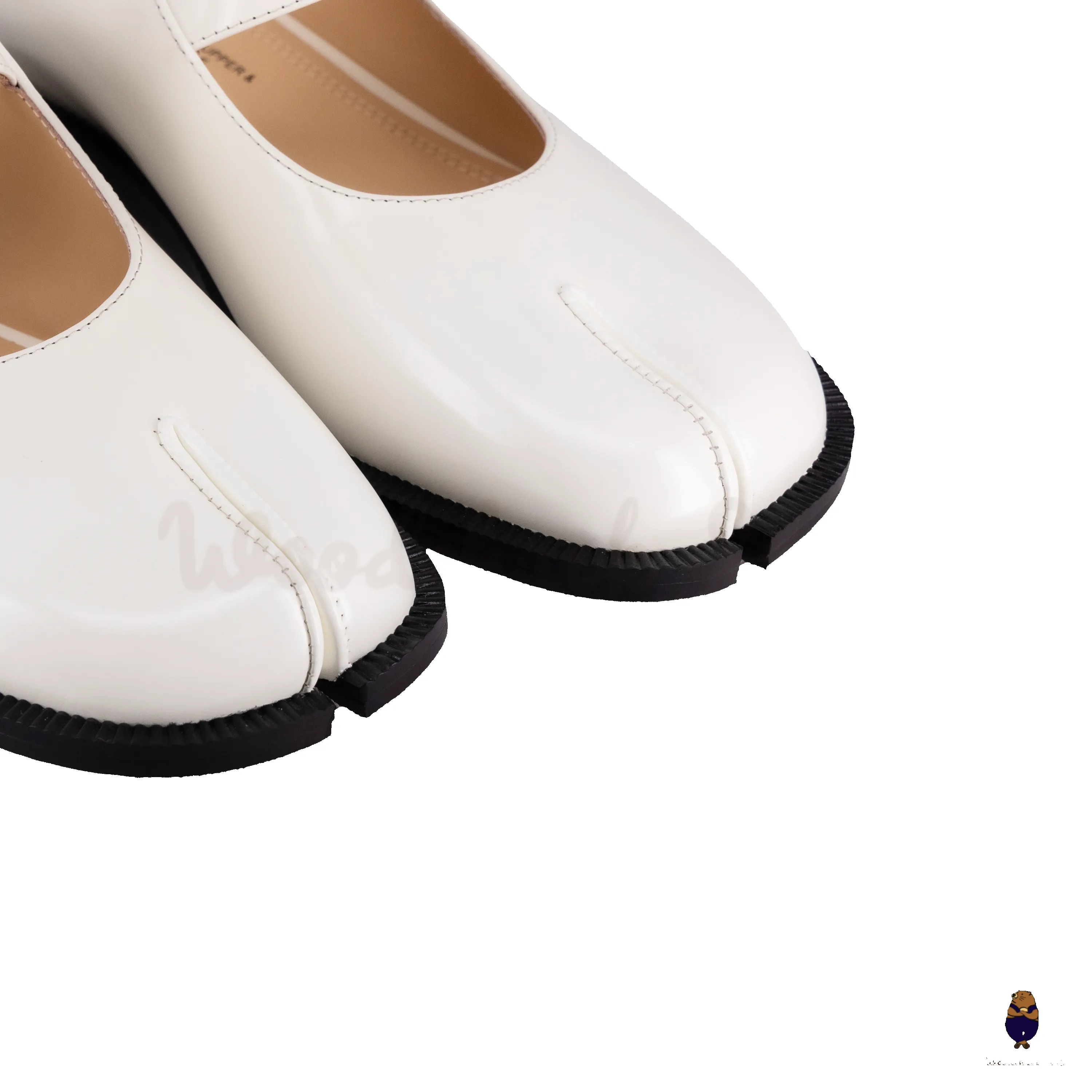 WoodchuckSato White Edge-Beaded Cowhide Leather Tabi Mary Jane Mules sold by WoodChuckSato product image thumbnail 5