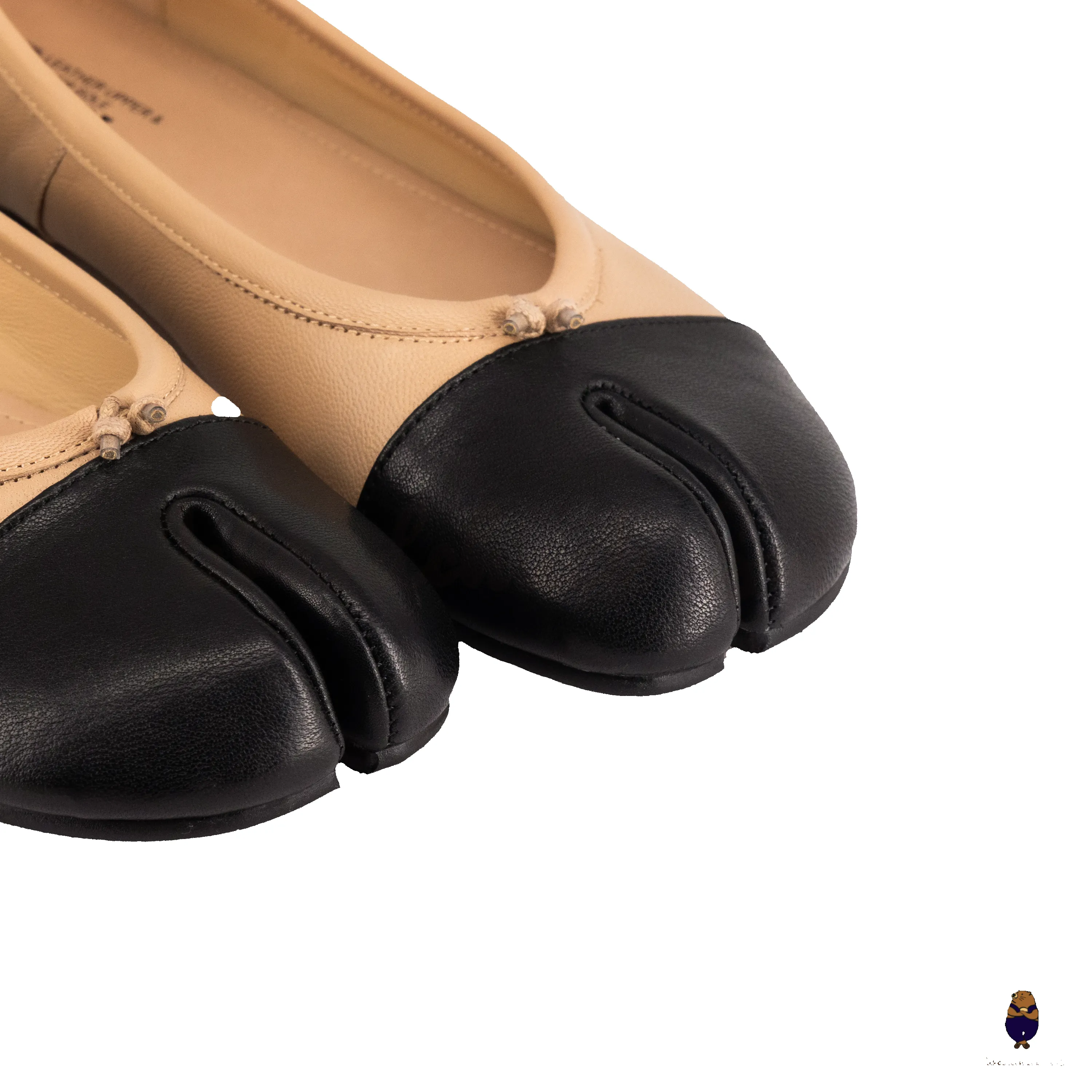 WoodchuckSato Two-Tone Beige & Black Leather Tabi Ballet Flats sold by WoodChuckSato product image thumbnail 5