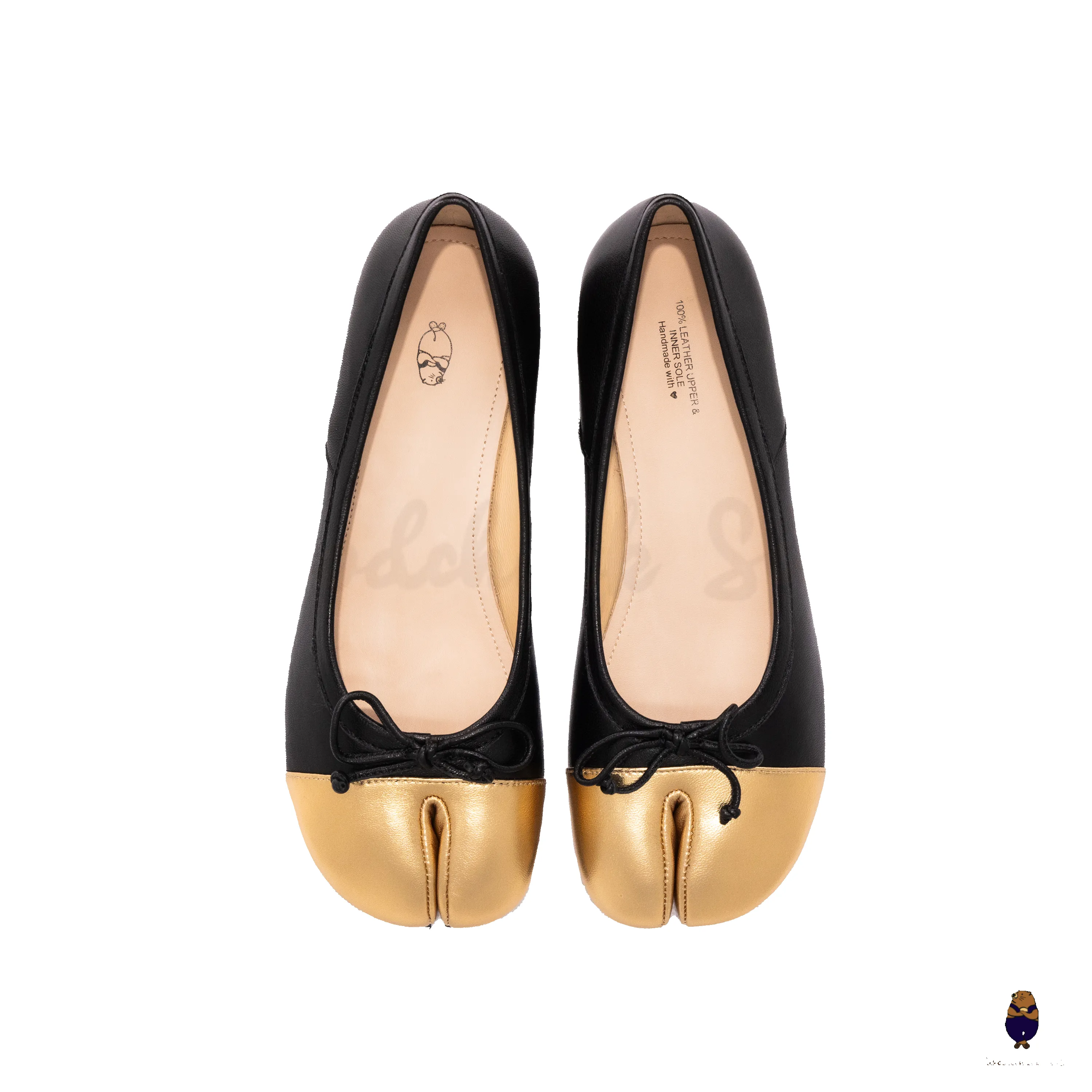 WoodChuckSato Two-Tone Tabi Ballet Heels Black and Golden Sheep Leather 3cm Heel with Bow sold by WoodChuckSato product image thumbnail 4