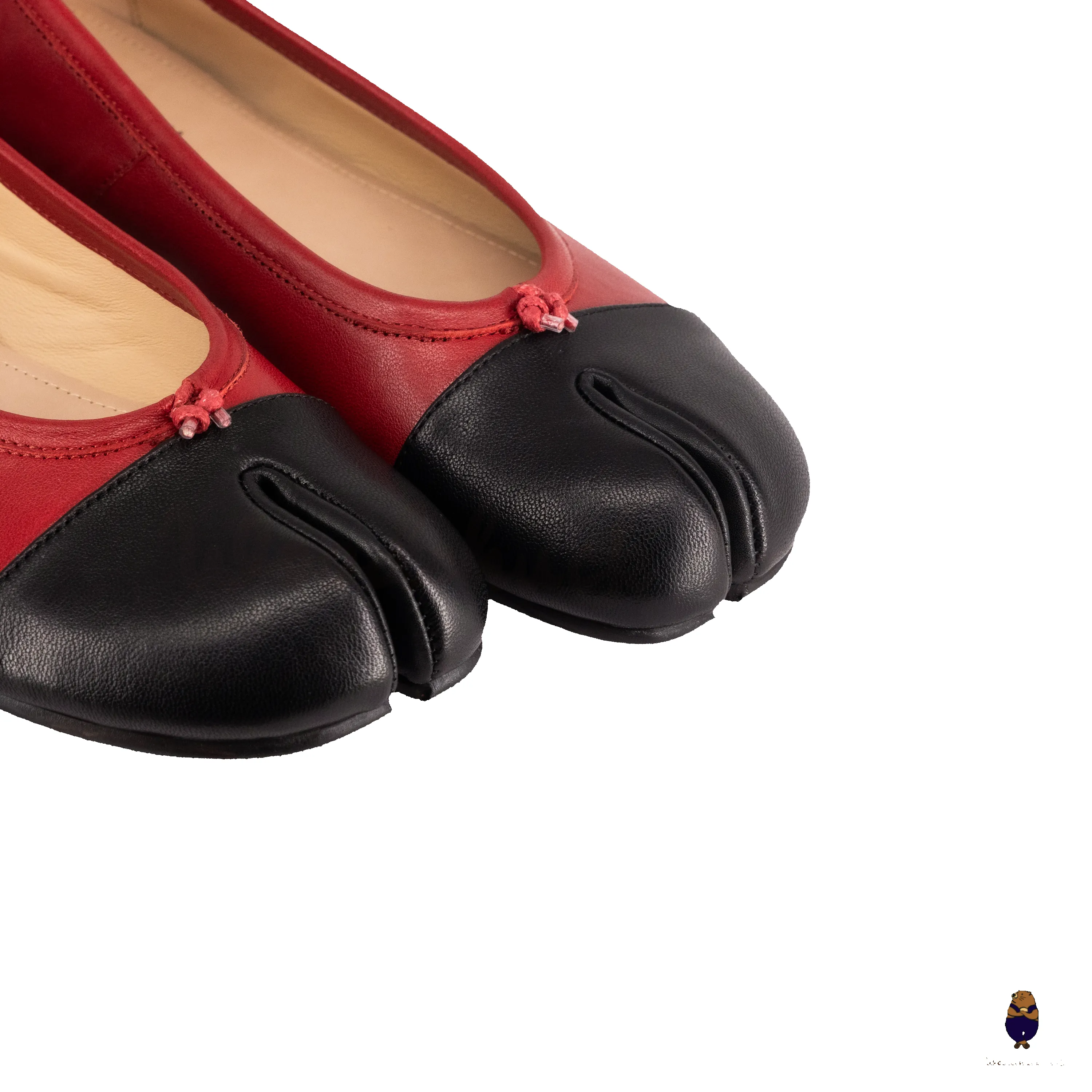 WoodchuckSato Two-Tone Red & Black Leather Tabi Ballet Flats sold by WoodChuckSato product image thumbnail 3