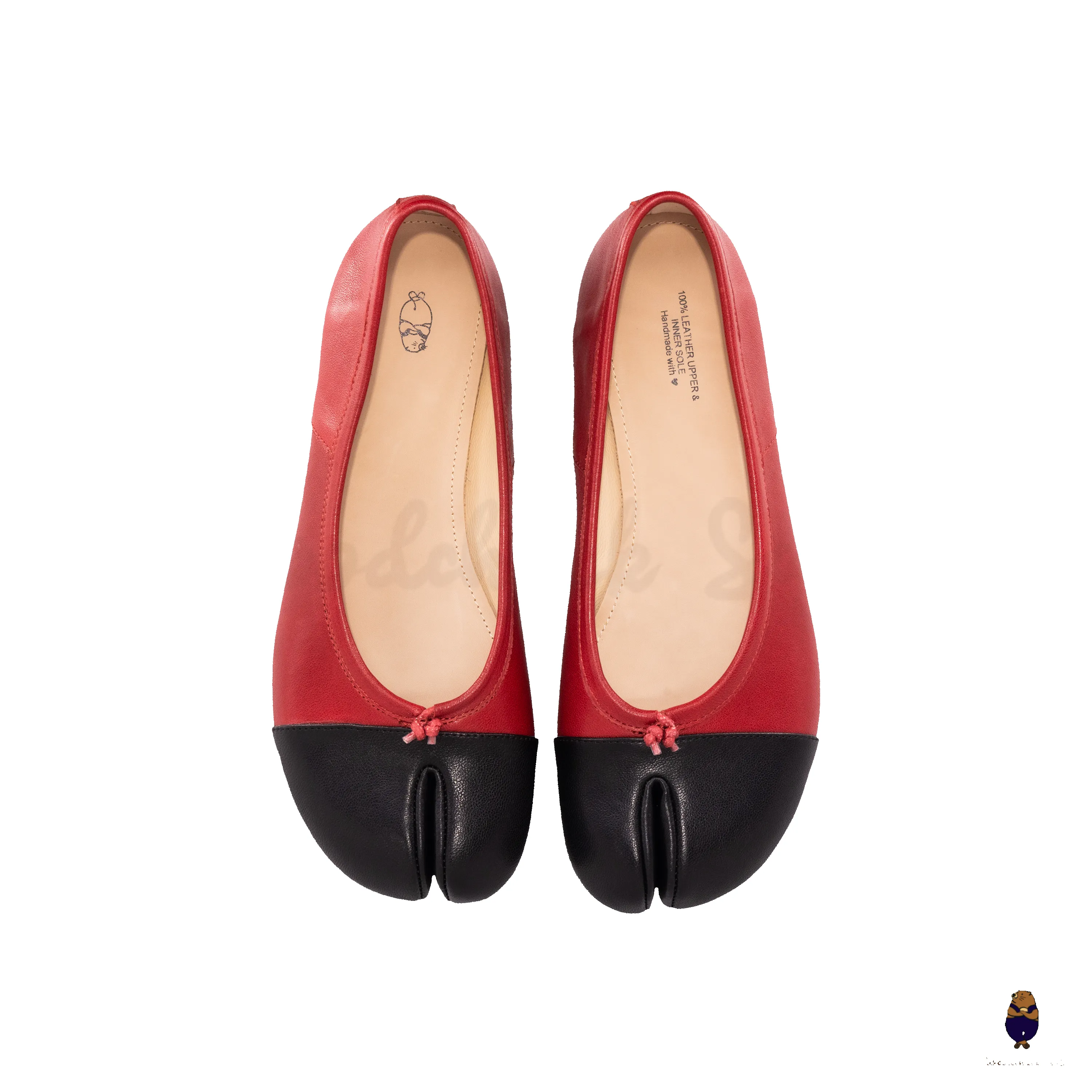 WoodchuckSato Two-Tone Red & Black Leather Tabi Ballet Flats sold by WoodChuckSato product image thumbnail 2