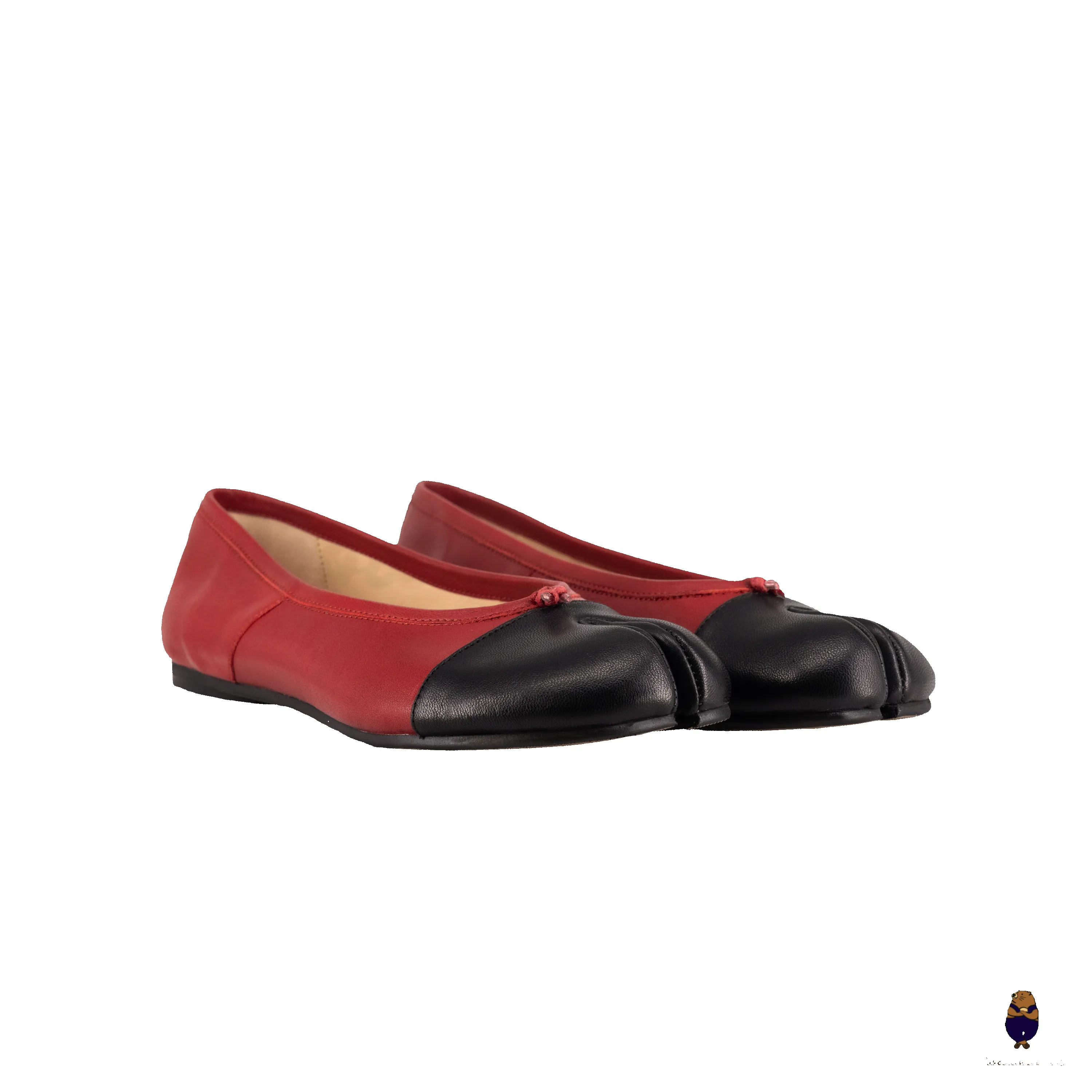 WoodchuckSato Two-Tone Red & Black Leather Tabi Ballet Flats sold by WoodChuckSato