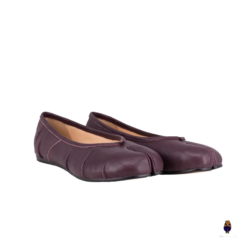 WoodchuckSato Burgundy Leather Tabi Ballet Flats with Ruched sold by WoodChuckSato