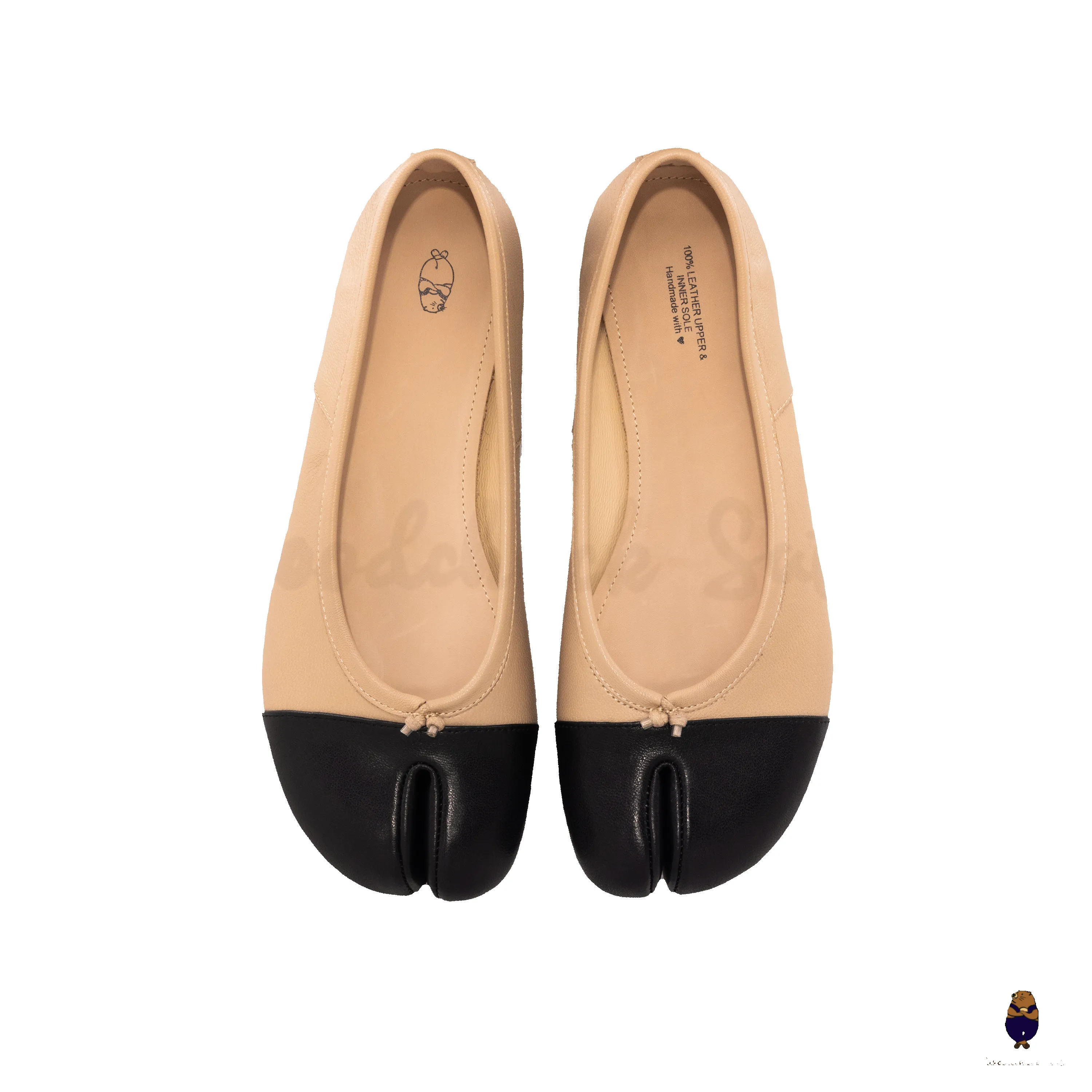 WoodchuckSato Two-Tone Beige & Black Leather Tabi Ballet Flats sold by WoodChuckSato product image thumbnail 4
