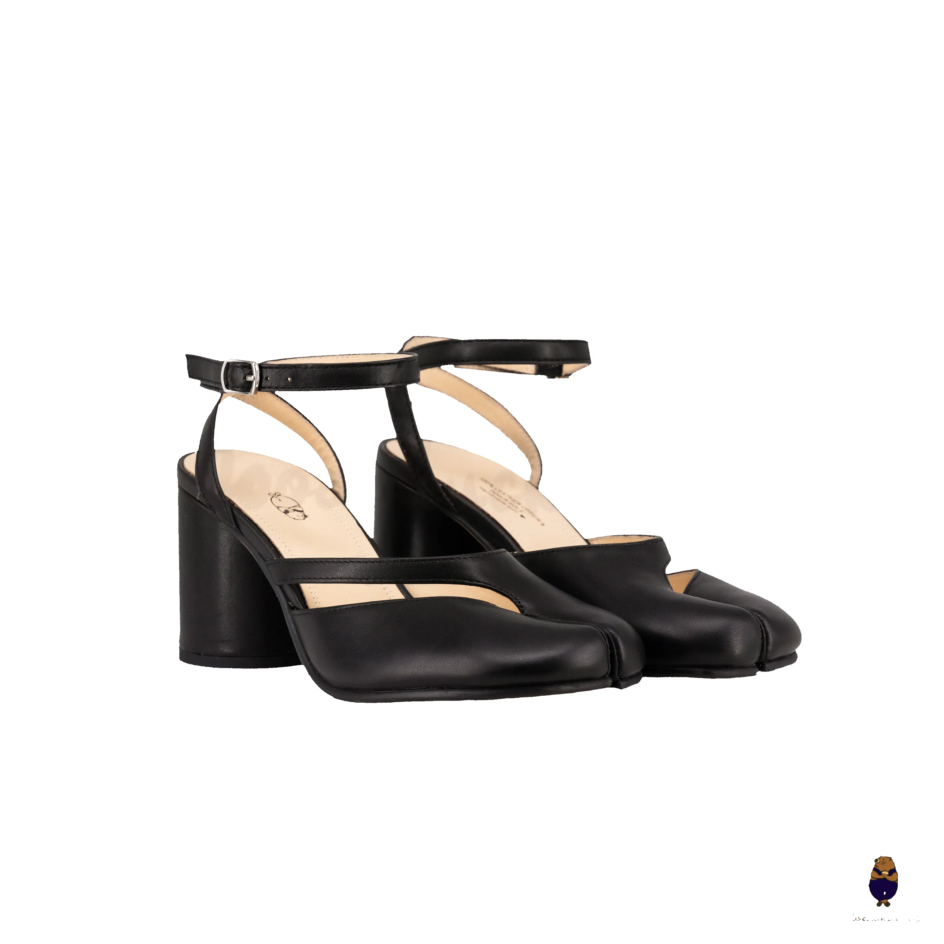WoodchuckSato Black Matte Cow Leather Tabi Ankle-Strap 8 cm Heels sold by WoodChuckSato