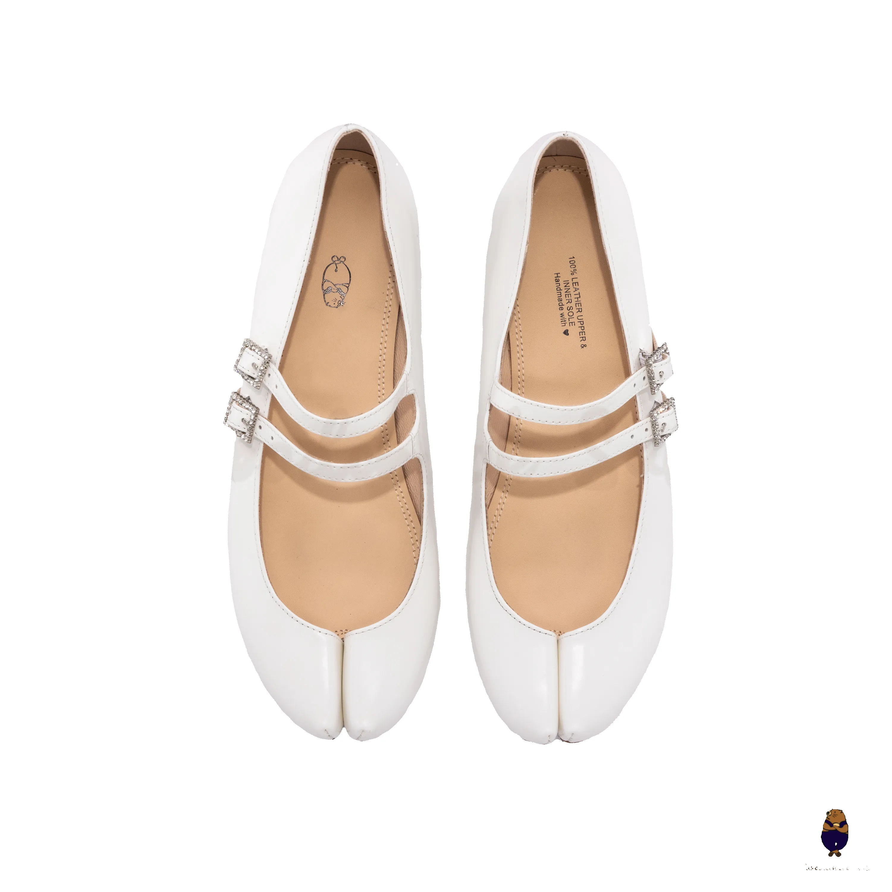 WoodchuckSato White Patent Cow Leather Tabi Mary Jane Flats with Double Strap and Crystal Buckle sold by WoodChuckSato product image thumbnail 5