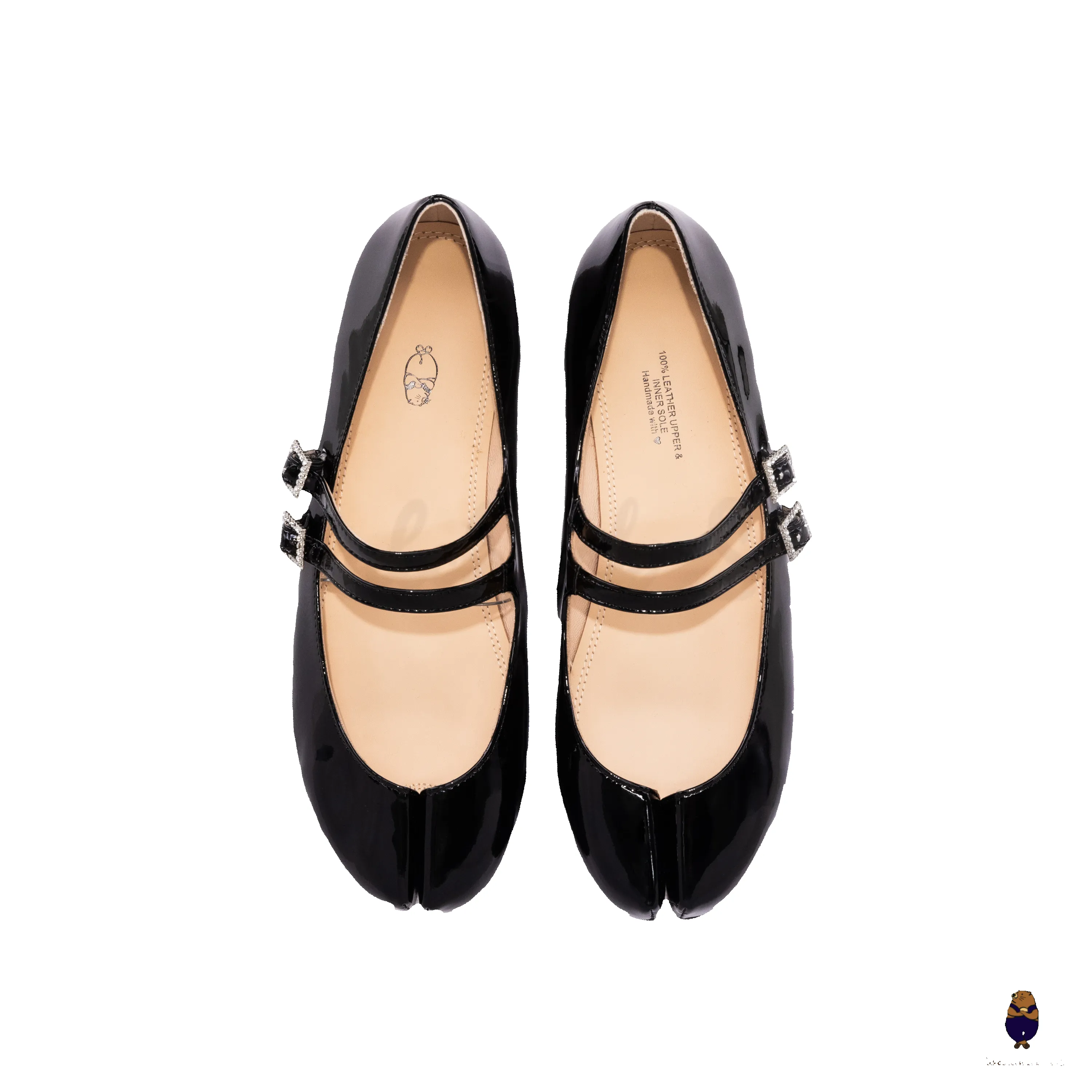 WoodchuckSato Black Patent Cow Leather Tabi Mary Jane Flats with Double Strap and Crystal Buckle sold by WoodChuckSato product image thumbnail 5