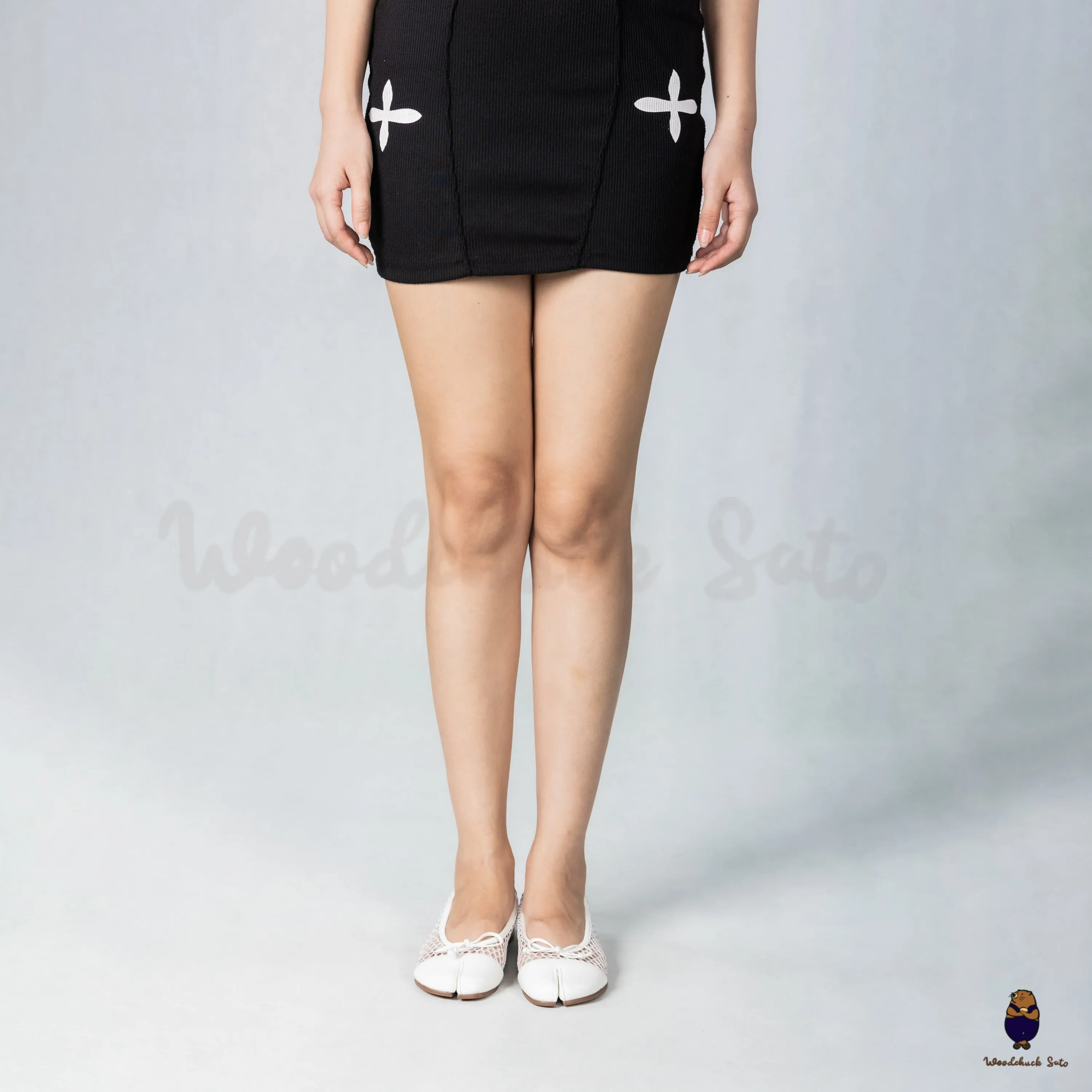 WoodchuckSato White Edge-Beaded Cowhide Leather and Nylon Mesh Tabi Flats with Bow sold by WoodChuckSato product image thumbnail 3