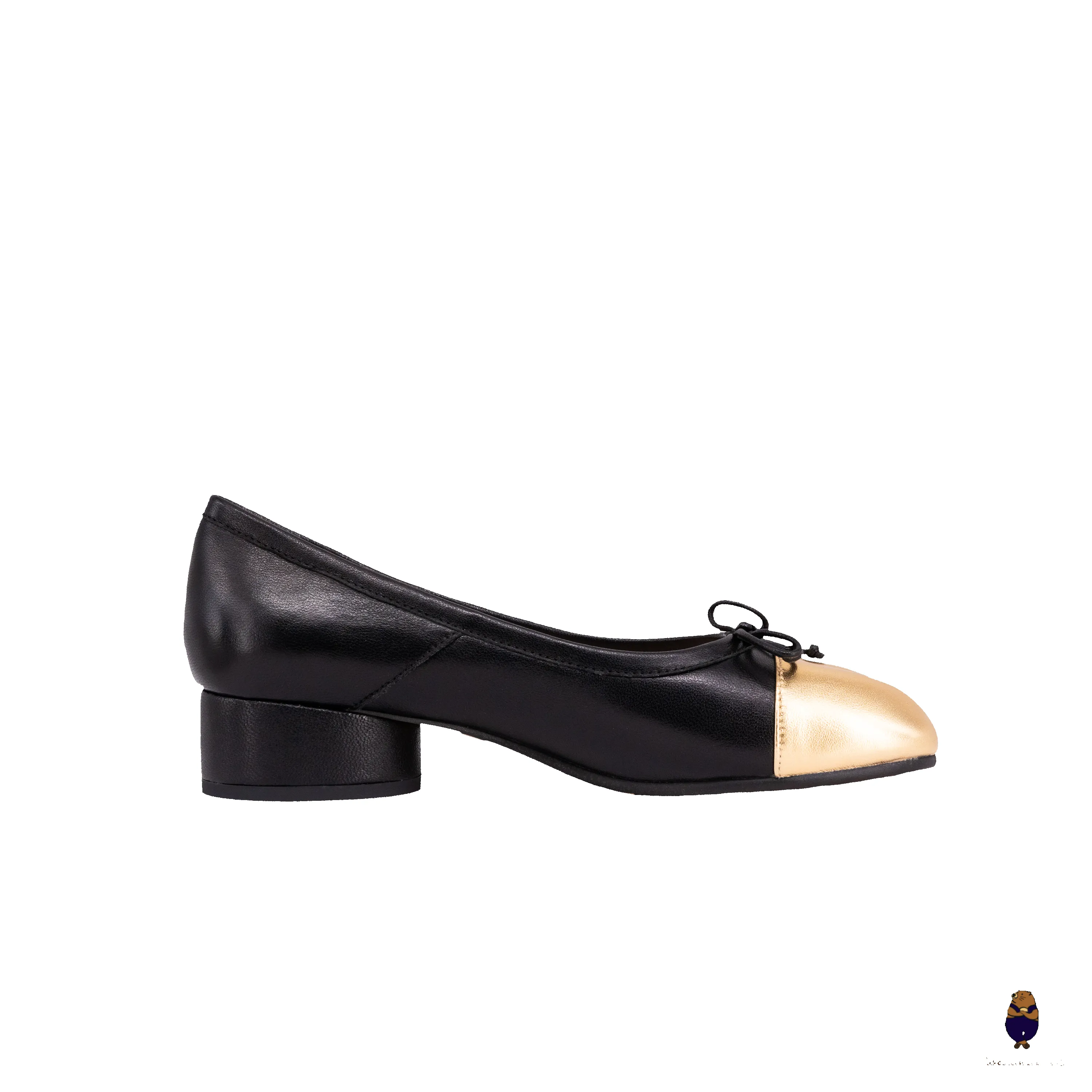 WoodChuckSato Two-Tone Tabi Ballet Heels Black and Golden Sheep Leather 3cm Heel with Bow sold by WoodChuckSato product image thumbnail 5