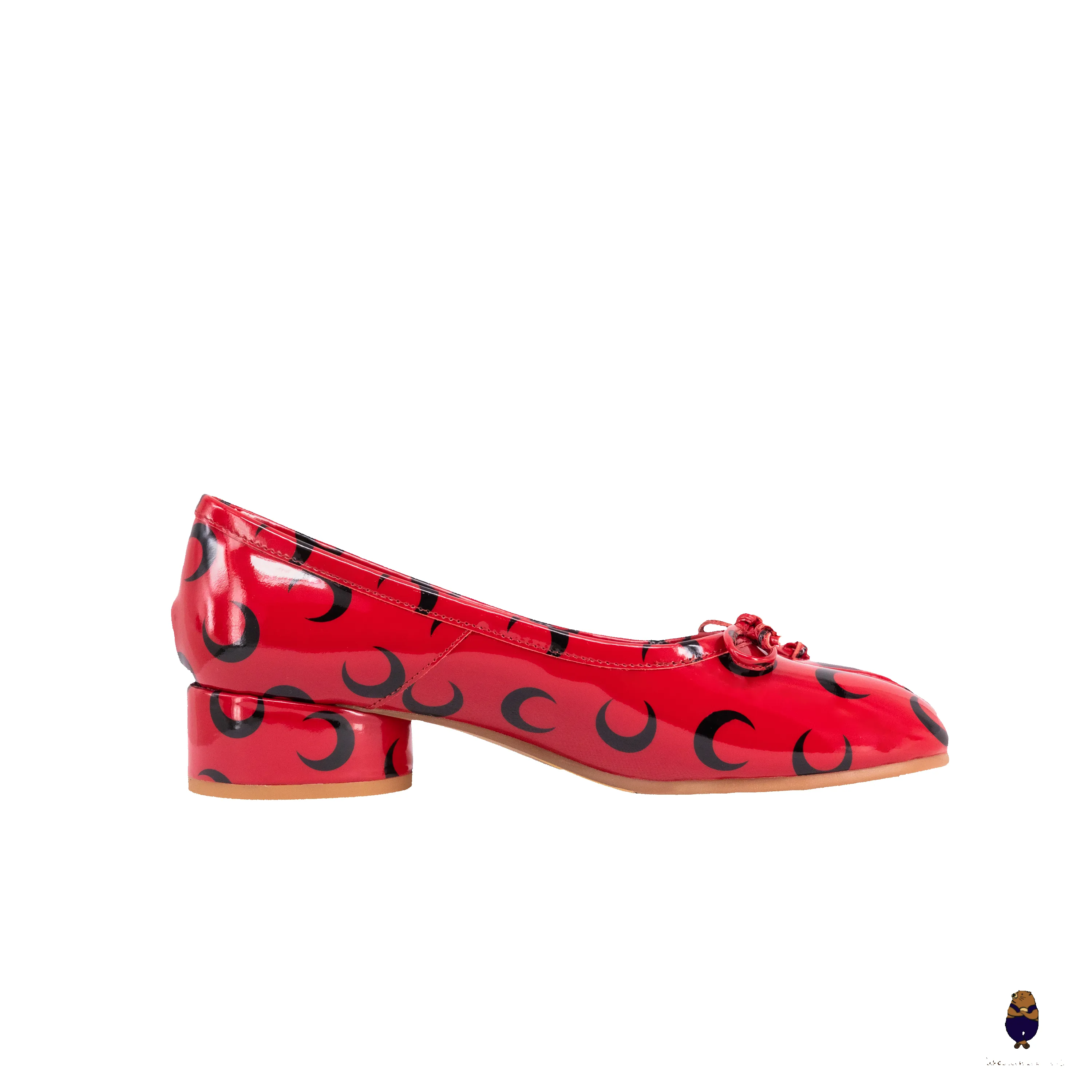 WoodchuckSato Red Patent Leather Tabi 3 cm Heel Pumps with Black Crescent Pattern & Bow sold by WoodChuckSato product image thumbnail 5