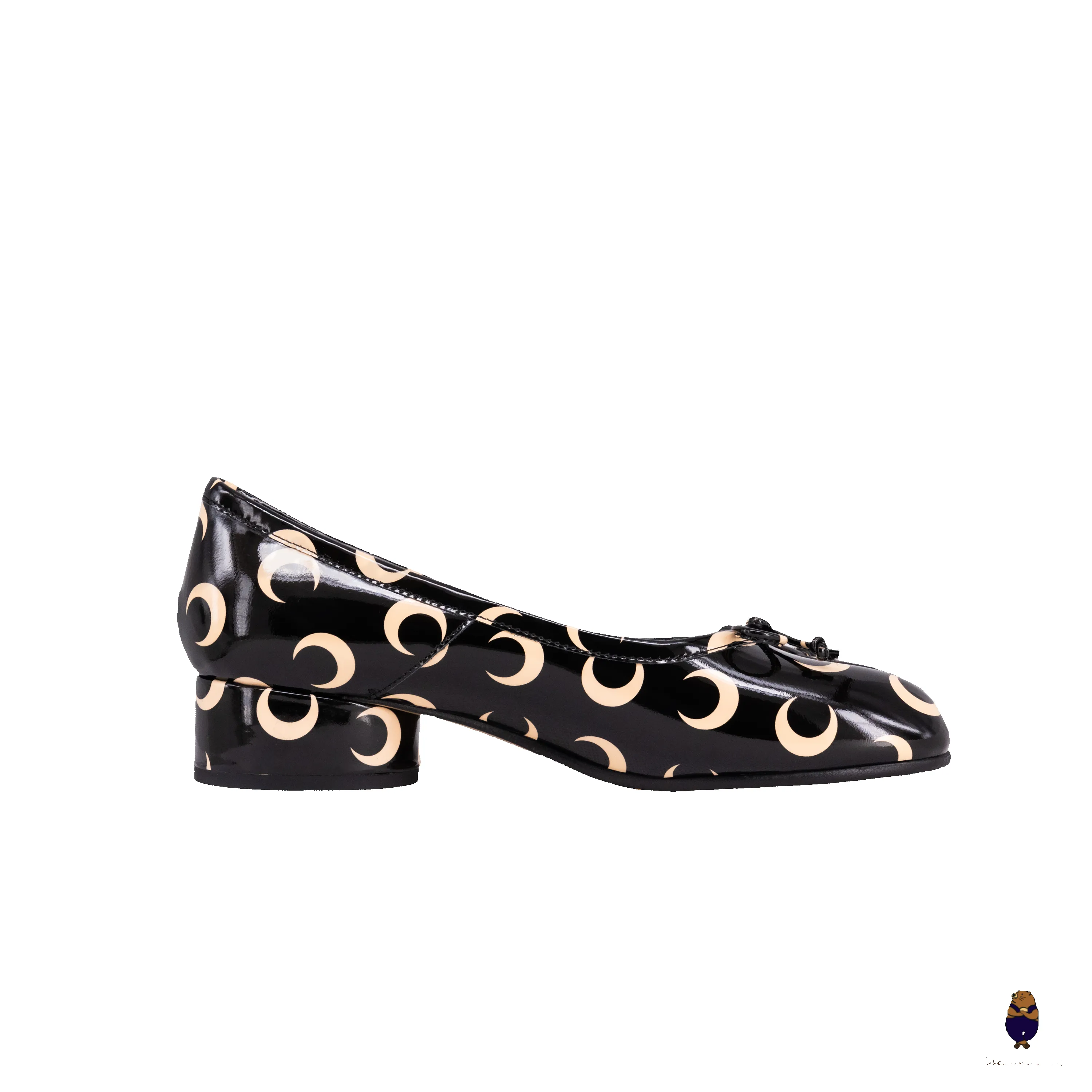 WoodchuckSato Black Patent Cow Leather Tabi 3 cm Heel Pumps with Beige Crescent Pattern & Bow sold by WoodChuckSato product image thumbnail 5
