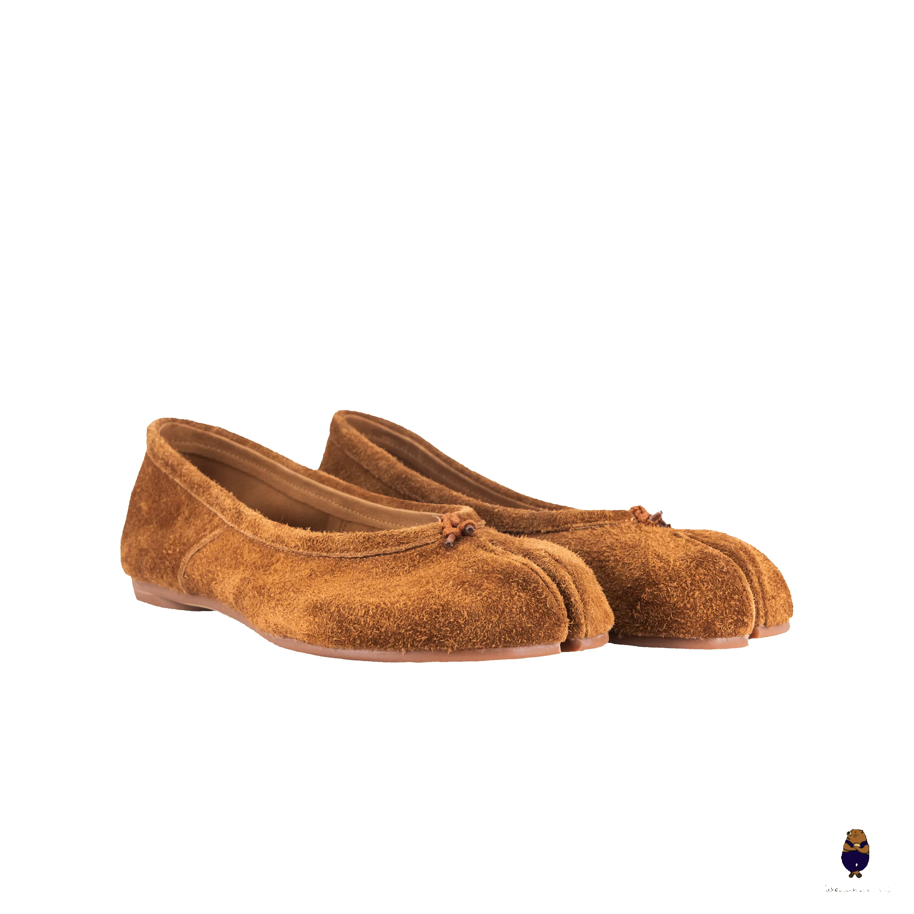 WoodChuckSato Brown Soft Fuzzy Cow Suede Tabi Ballet Flats sold by WoodChuckSato