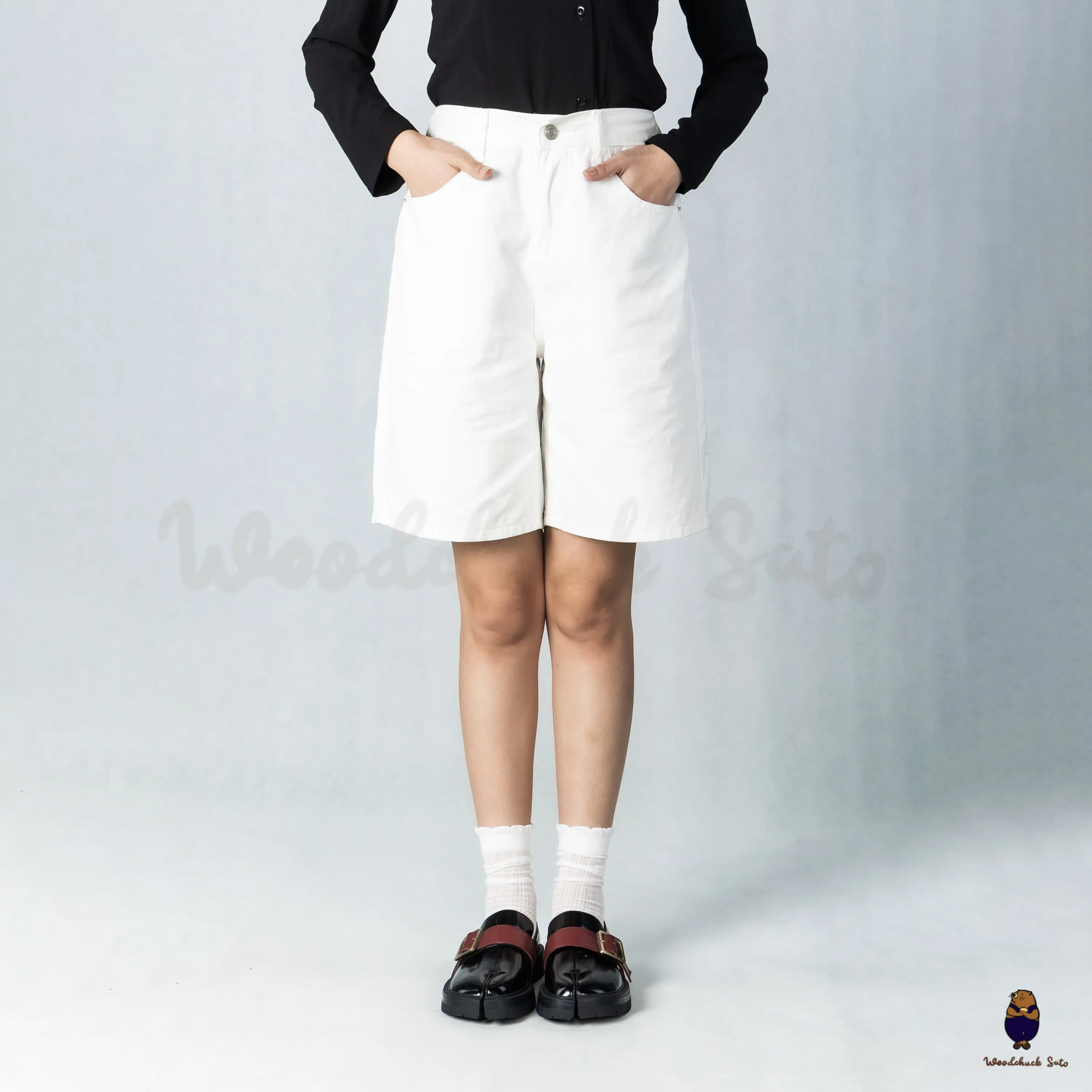 WoodchuckSato Black Edge-Beaded Cowhide Leather Tabi Loafers with Removable Red Strap & Chunky Sole sold by WoodChuckSato product image thumbnail 3