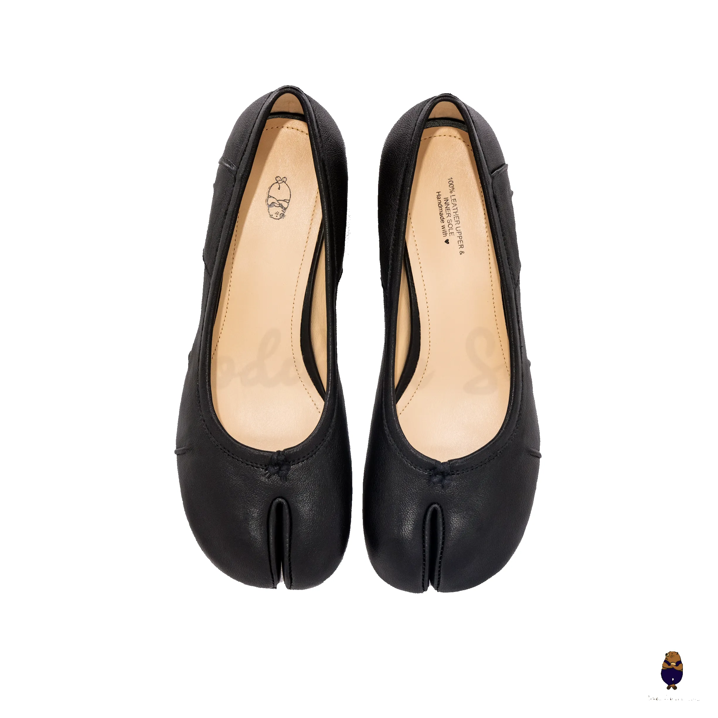 WoodChuckSato Black Tabi Split-Toe Leather Fold Mary Jane Shoes with 3cm Heel sold by WoodChuckSato product image thumbnail 4