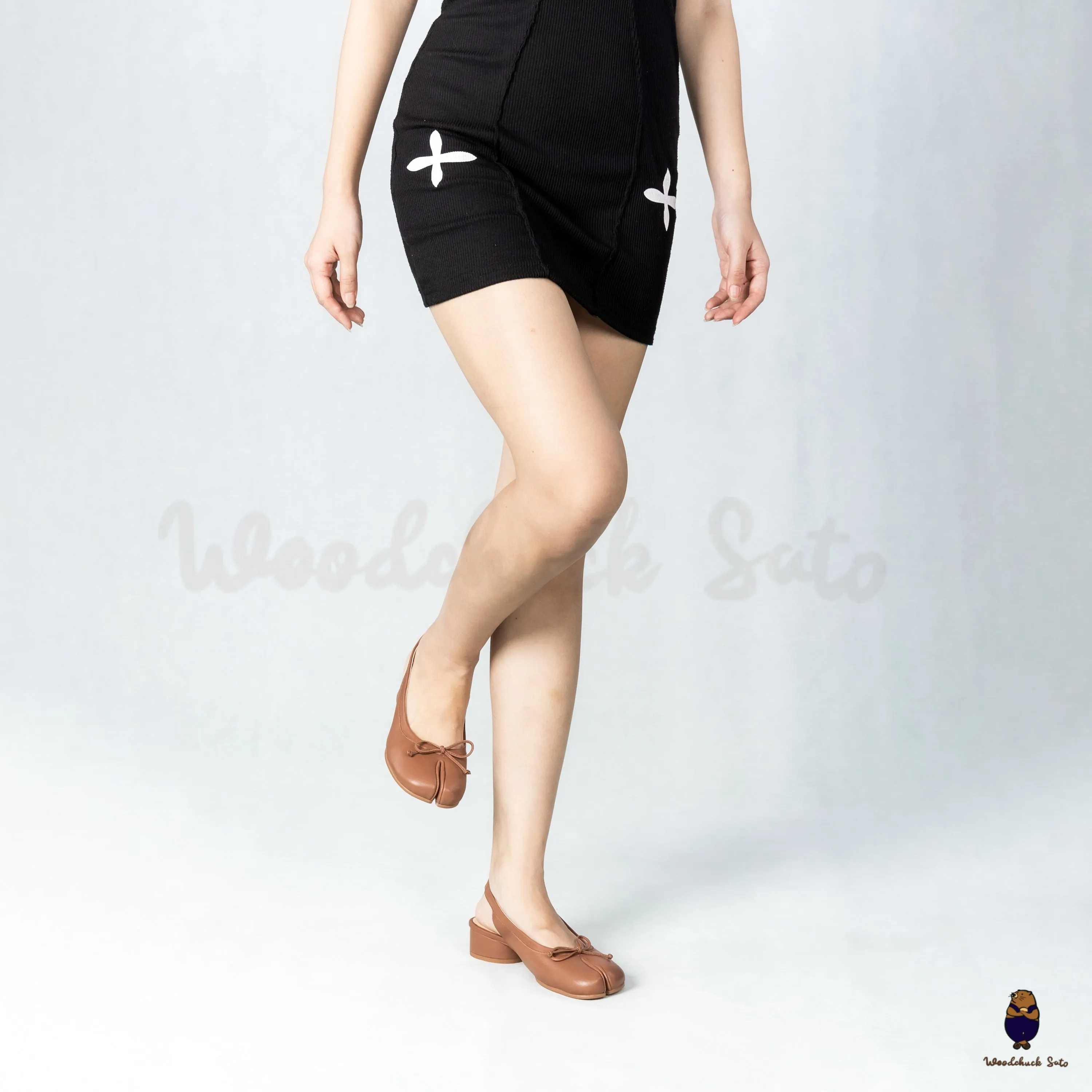 WoodchuckSato Brown Sheep Leather Slingback Tabi Bow Pumps with Elastic Band sold by WoodChuckSato product image thumbnail 4