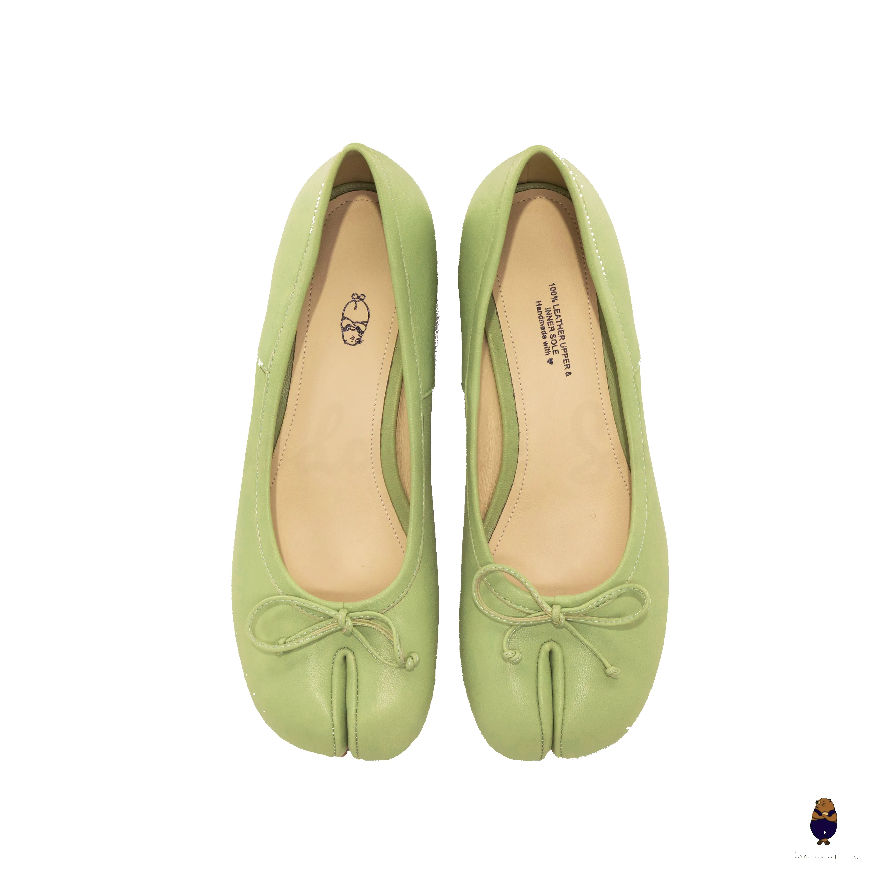 WoodchuckSato Green Sheep Leather Tabi 3 cm Heel Pumps with Bow sold by WoodChuckSato product image thumbnail 4