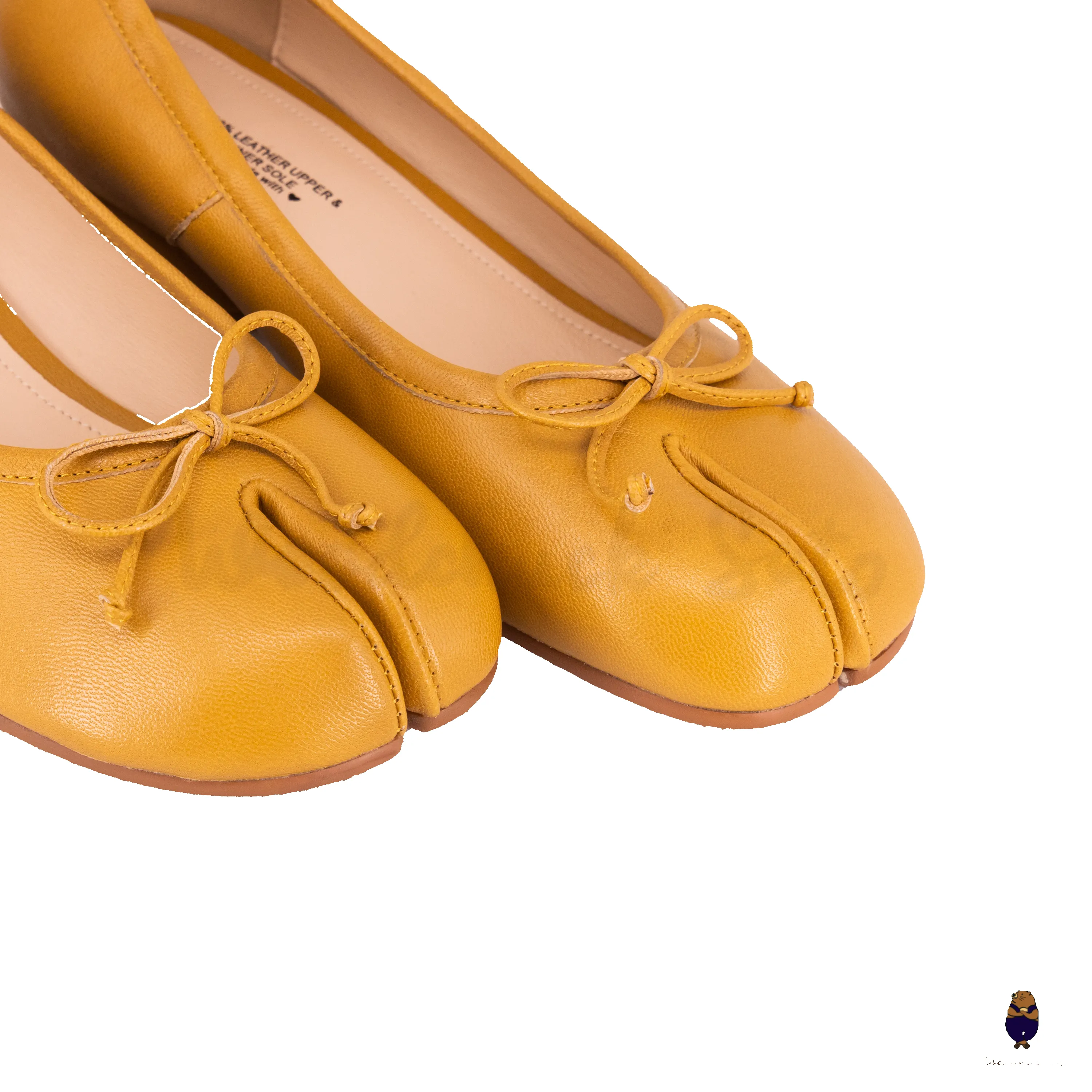 WoodchuckSato Yellow Ochre Sheep Leather Tabi 3 cm Heel Pumps with Bow sold by WoodChuckSato product image thumbnail 5