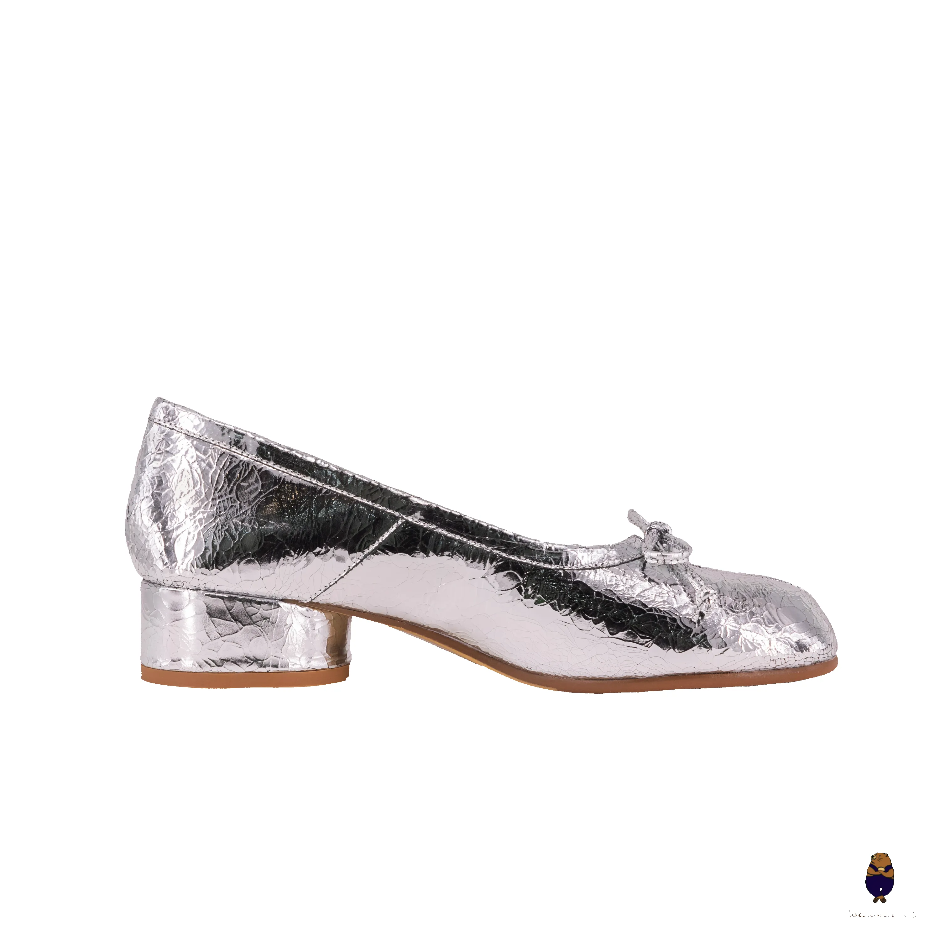 WoodchuckSato Cracked Silver Sheep Leather Tabi 3 cm Heel Pumps with Bow sold by WoodChuckSato product image thumbnail 5