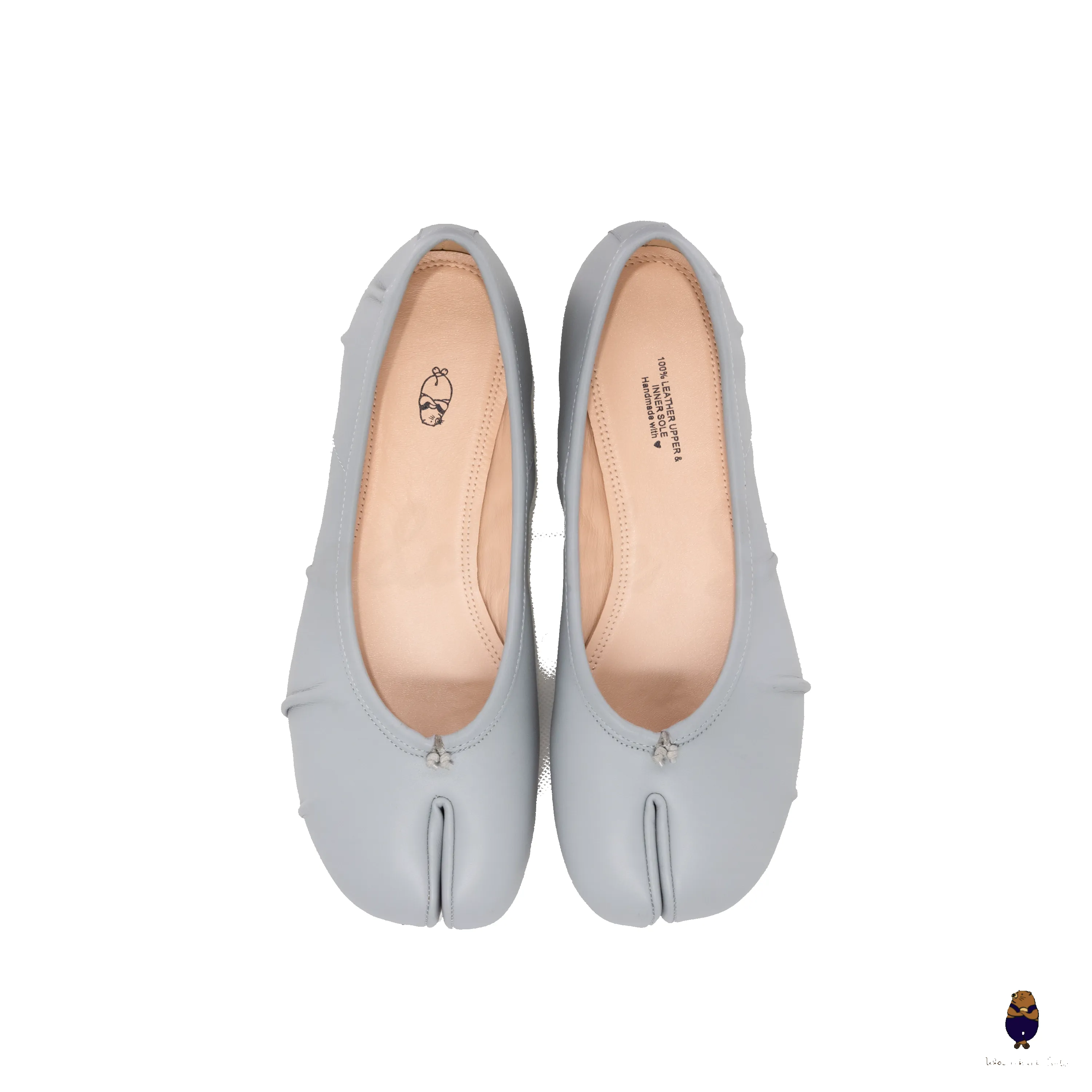 WoodchuckSato Blue Leather Tabi Ballet Flats with Ruched Detailing sold by WoodChuckSato product image thumbnail 5