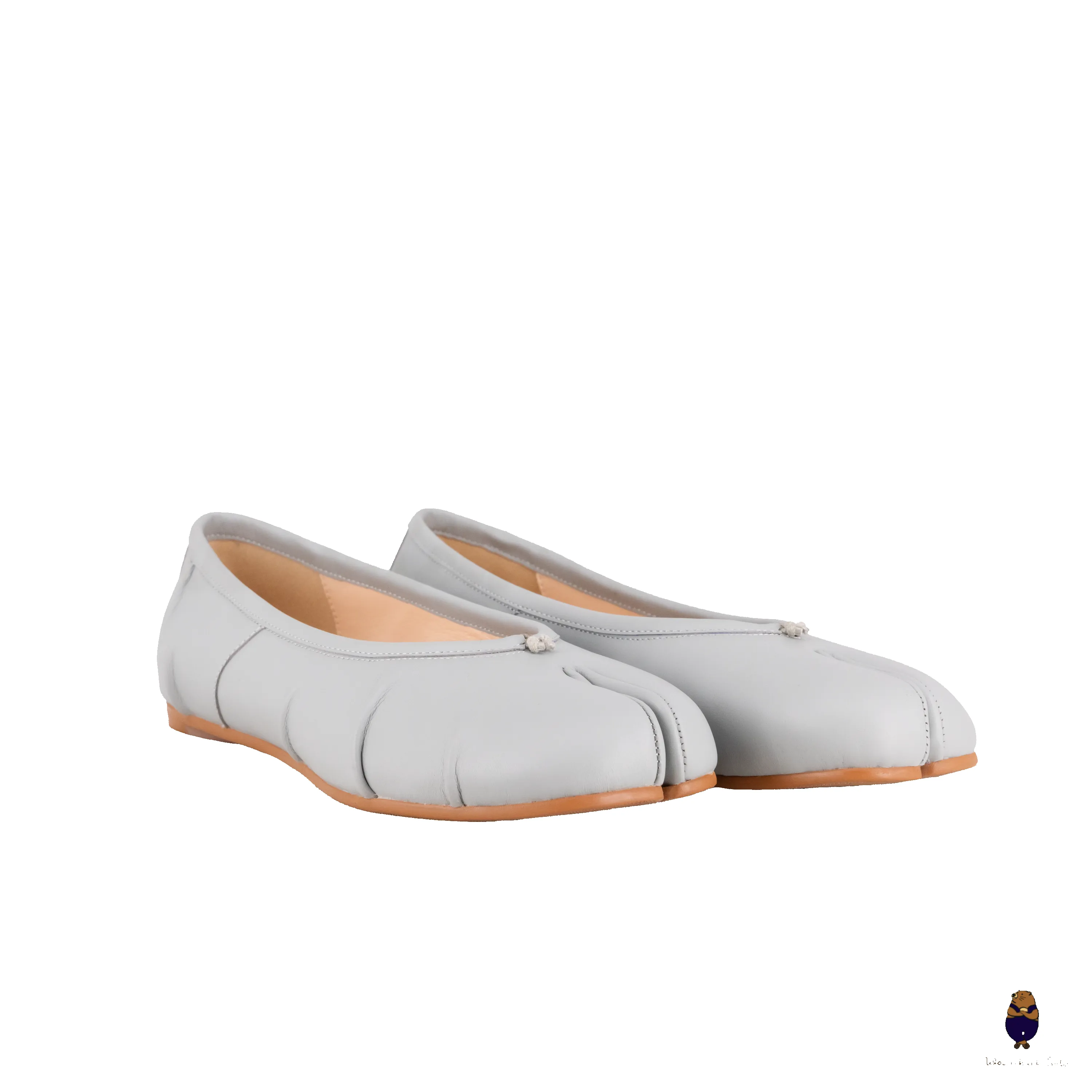 WoodchuckSato Blue Leather Tabi Ballet Flats with Ruched Detailing sold by WoodChuckSato