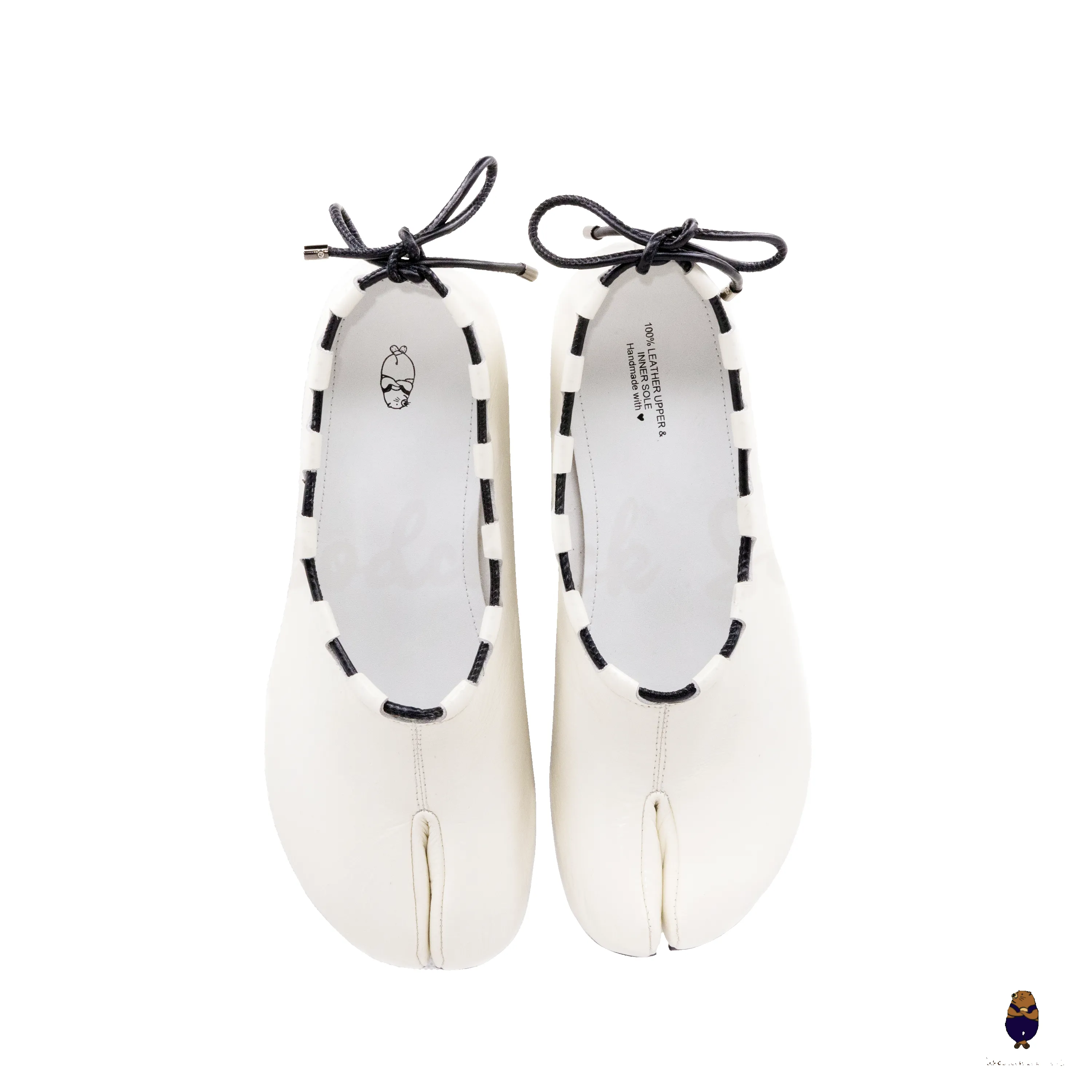 WoodchuckSato Ivory white Leather Tabi Mary Jane Heels with Black Rope Trim sold by WoodChuckSato product image thumbnail 4