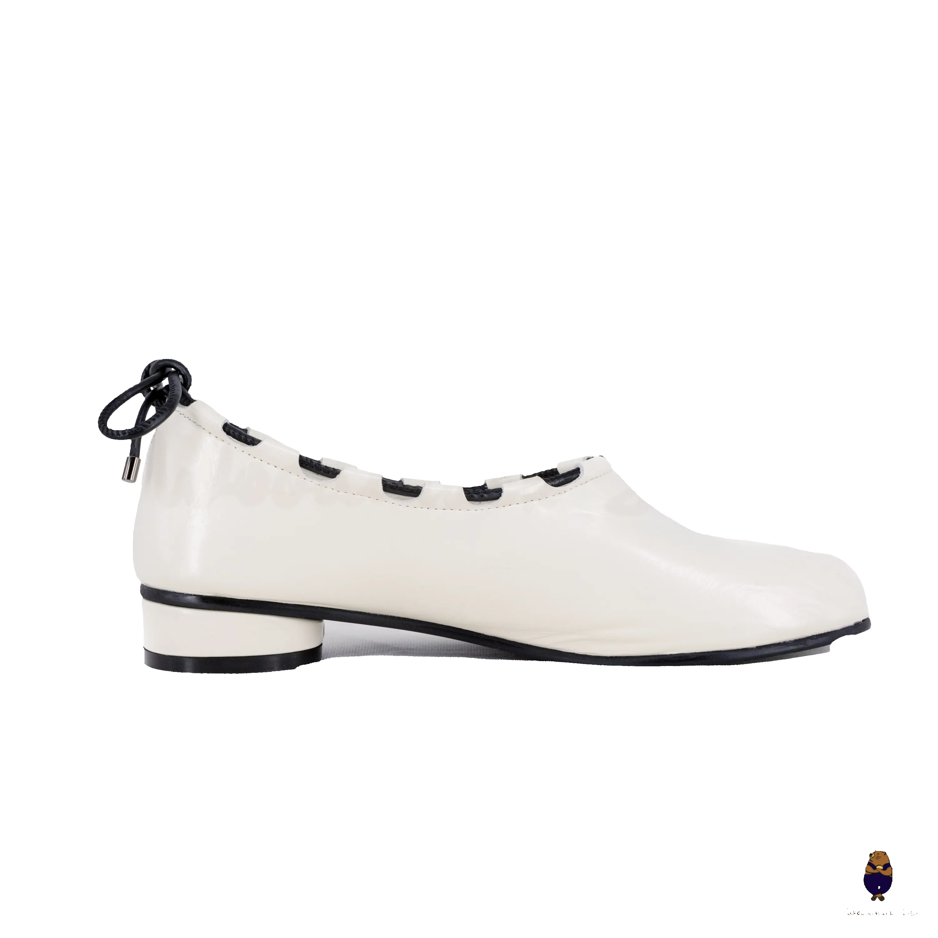 WoodchuckSato Ivory white Leather Tabi Mary Jane Heels with Black Rope Trim sold by WoodChuckSato product image thumbnail 5