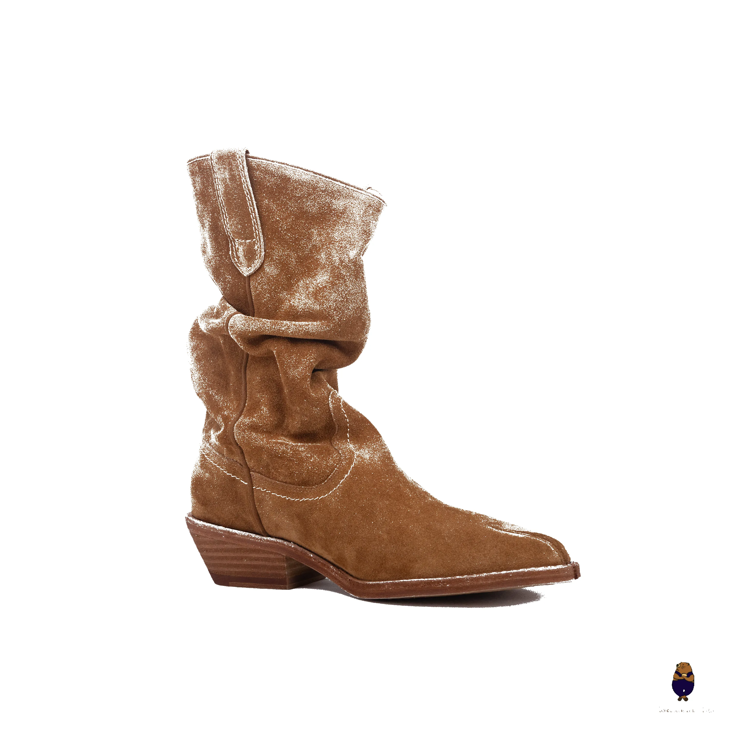 WoodchuckSato Brown Cow Suede Slouchy Western Boots with Low Heel sold by WoodChuckSato product image thumbnail 5