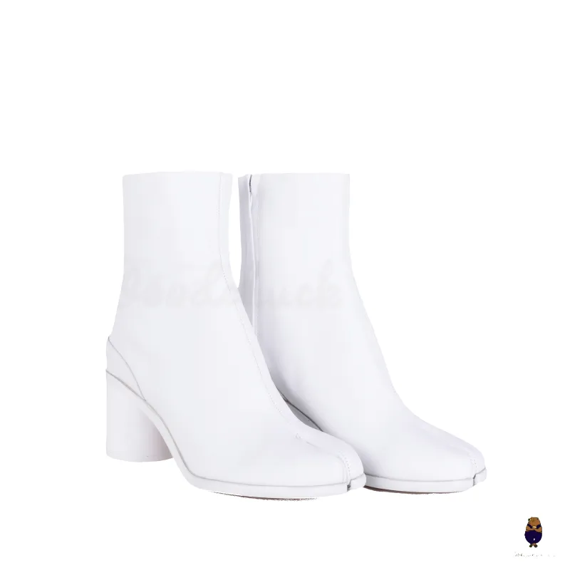 WoodchuckSato White Cow Leather Tabi Boots 6 cm Heel sold by WoodChuckSato