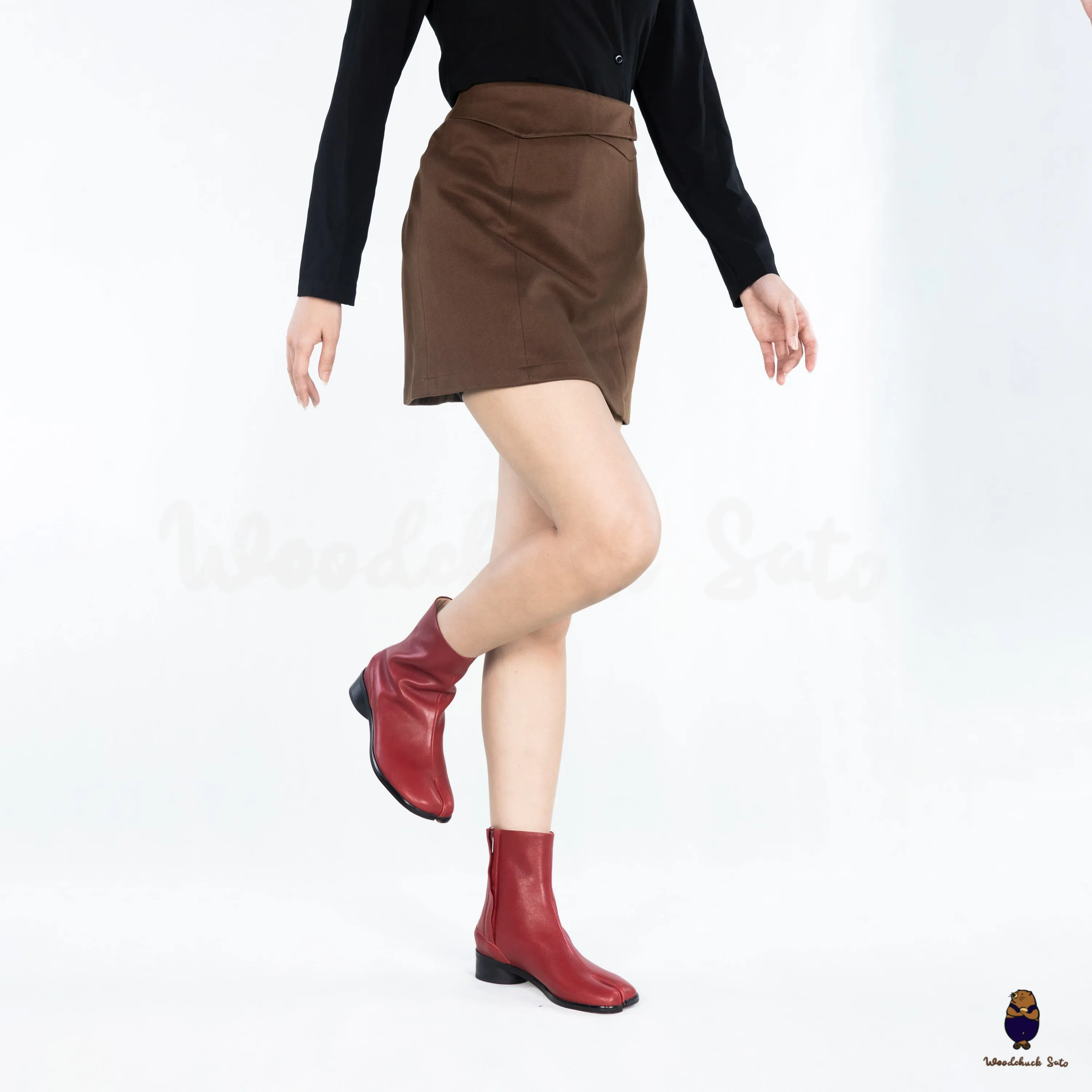 WoodchuckSato Crimson Red Cow Leather Tabi Ankle Boots with 3 cm Heel sold by WoodChuckSato product image thumbnail 3