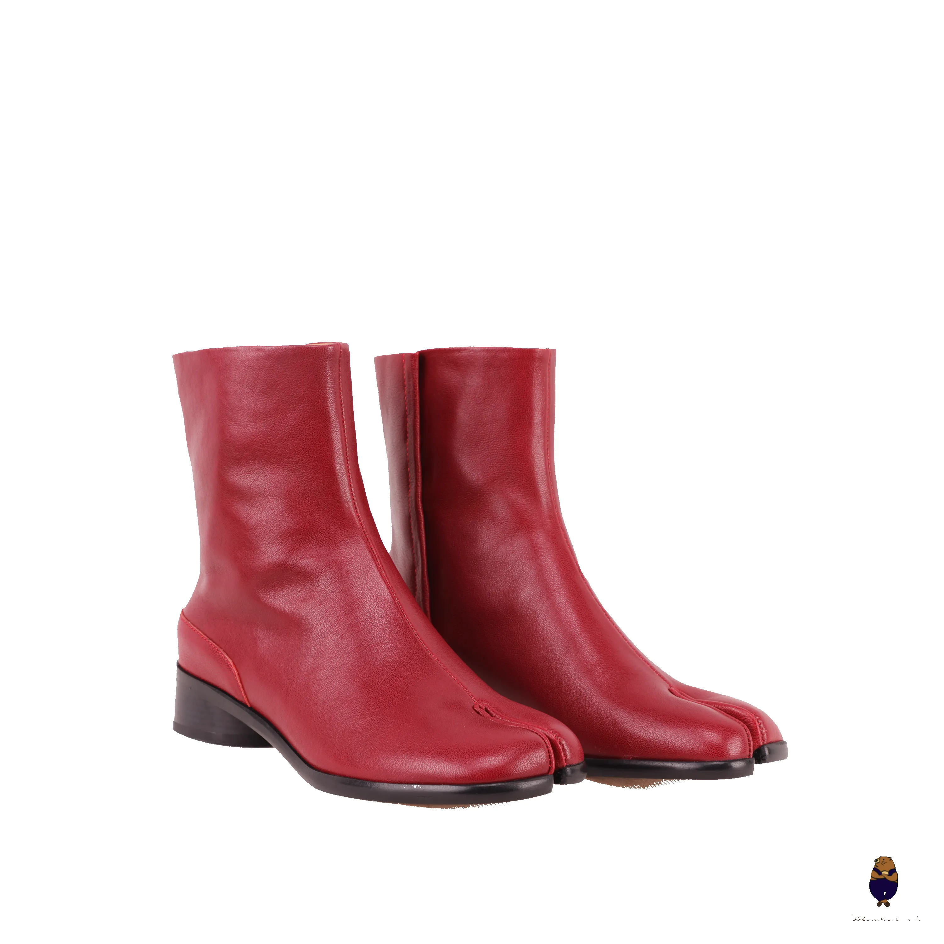 WoodchuckSato Crimson Red Cow Leather Tabi Ankle Boots with 3 cm Heel sold by WoodChuckSato