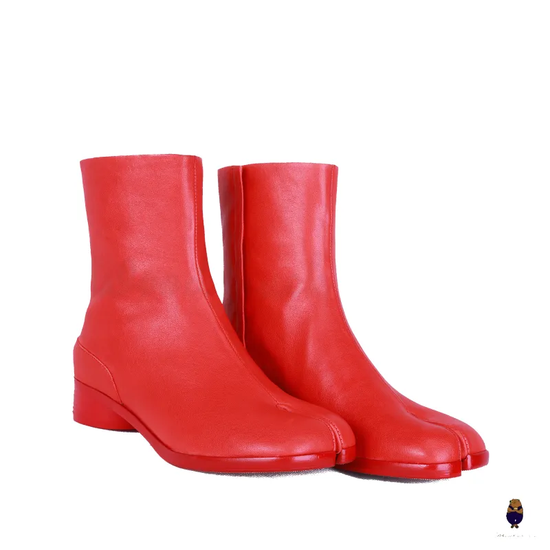 WoodchuckSato Red Cow Leather Tabi Ankle Boots with 3 cm Heel sold by WoodChuckSato