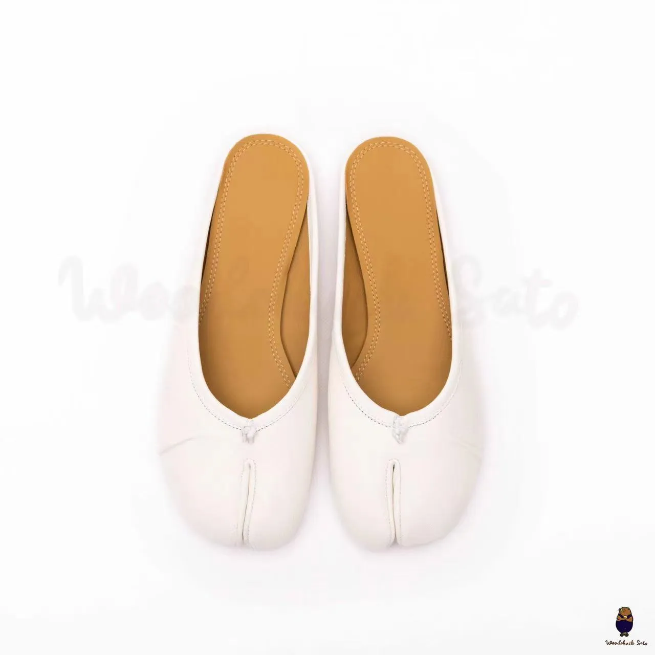 WoodchuckSato White Leather Tabi Mules with Ruched sold by WoodChuckSato product image thumbnail 5