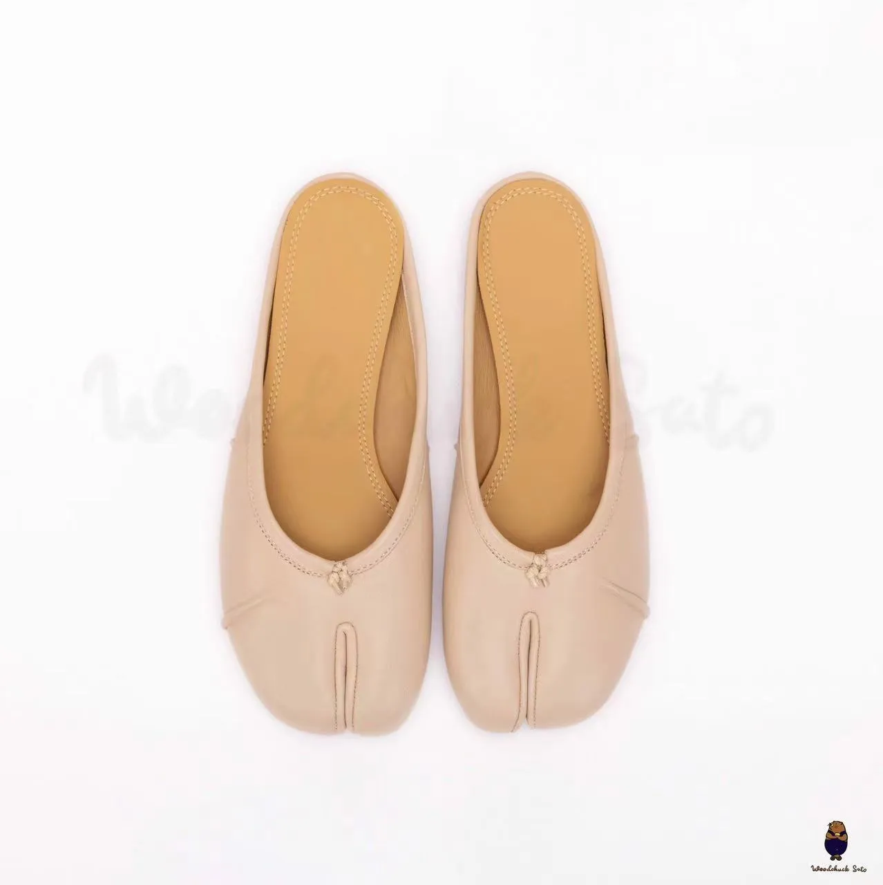 WoodchuckSato Beige Leather Tabi Mules with Ruched sold by WoodChuckSato product image thumbnail 5