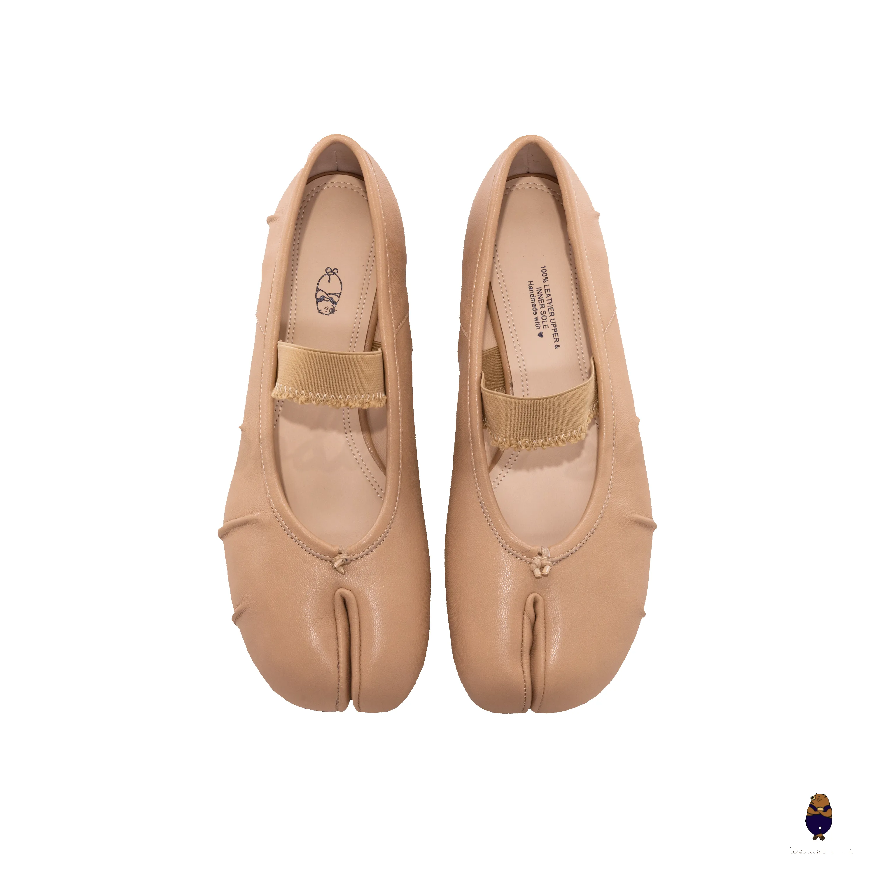 WoodchuckSato Beige Leather Tabi Flats with Ruched and Beige Elastic Strap sold by WoodChuckSato product image thumbnail 5