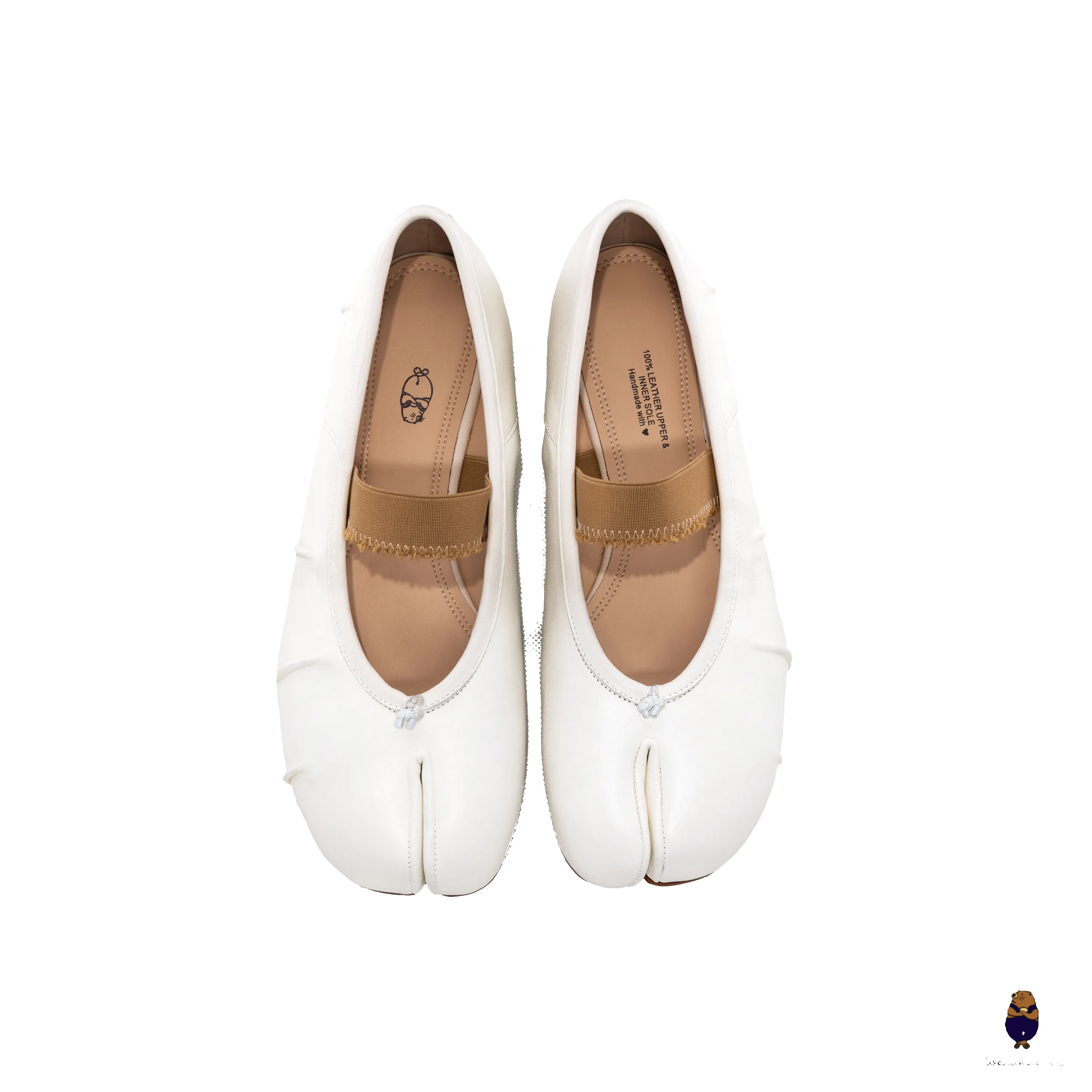 WoodchuckSato White Fold Leather Tabi Flats with Beige Elastic Strap sold by WoodChuckSato product image thumbnail 5