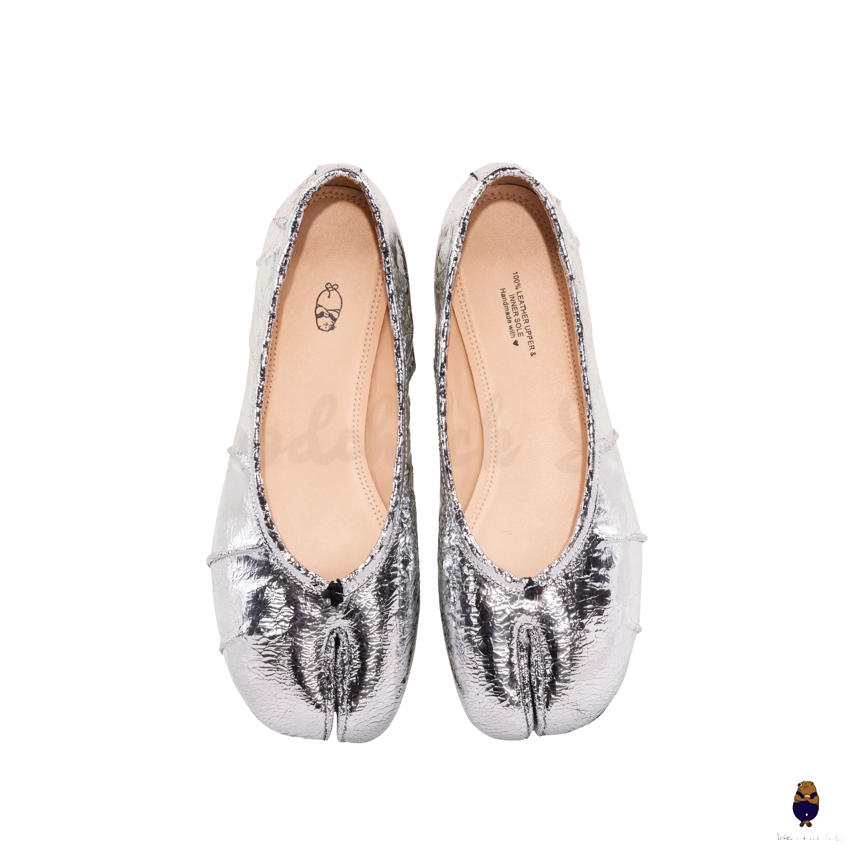 WoodchuckSato Silver Cracked Leather Tabi Ballet Flats with Ruched sold by WoodChuckSato product image thumbnail 5