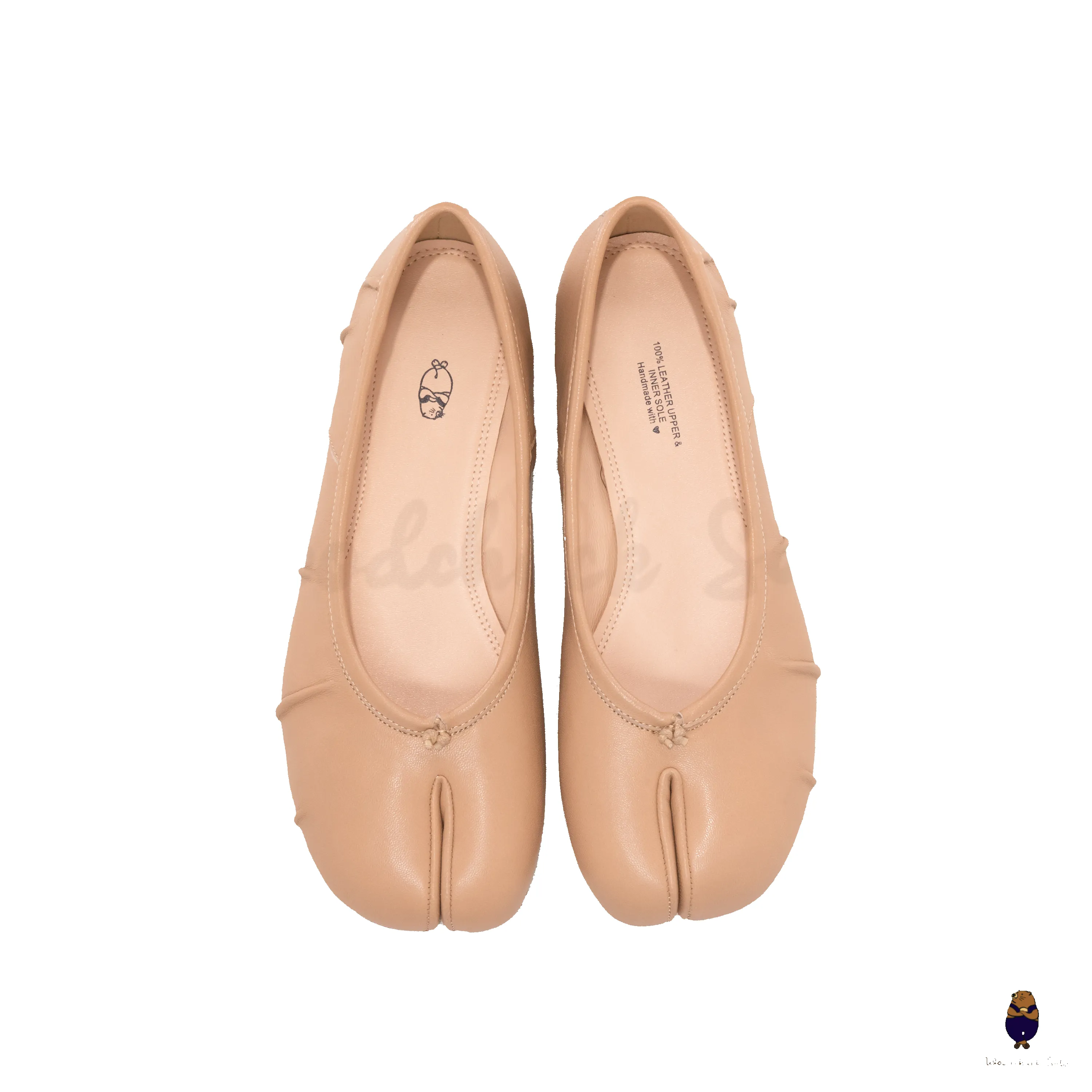 WoodchuckSato Nude Fold Leather Tabi Ballet Flats sold by WoodChuckSato product image thumbnail 5