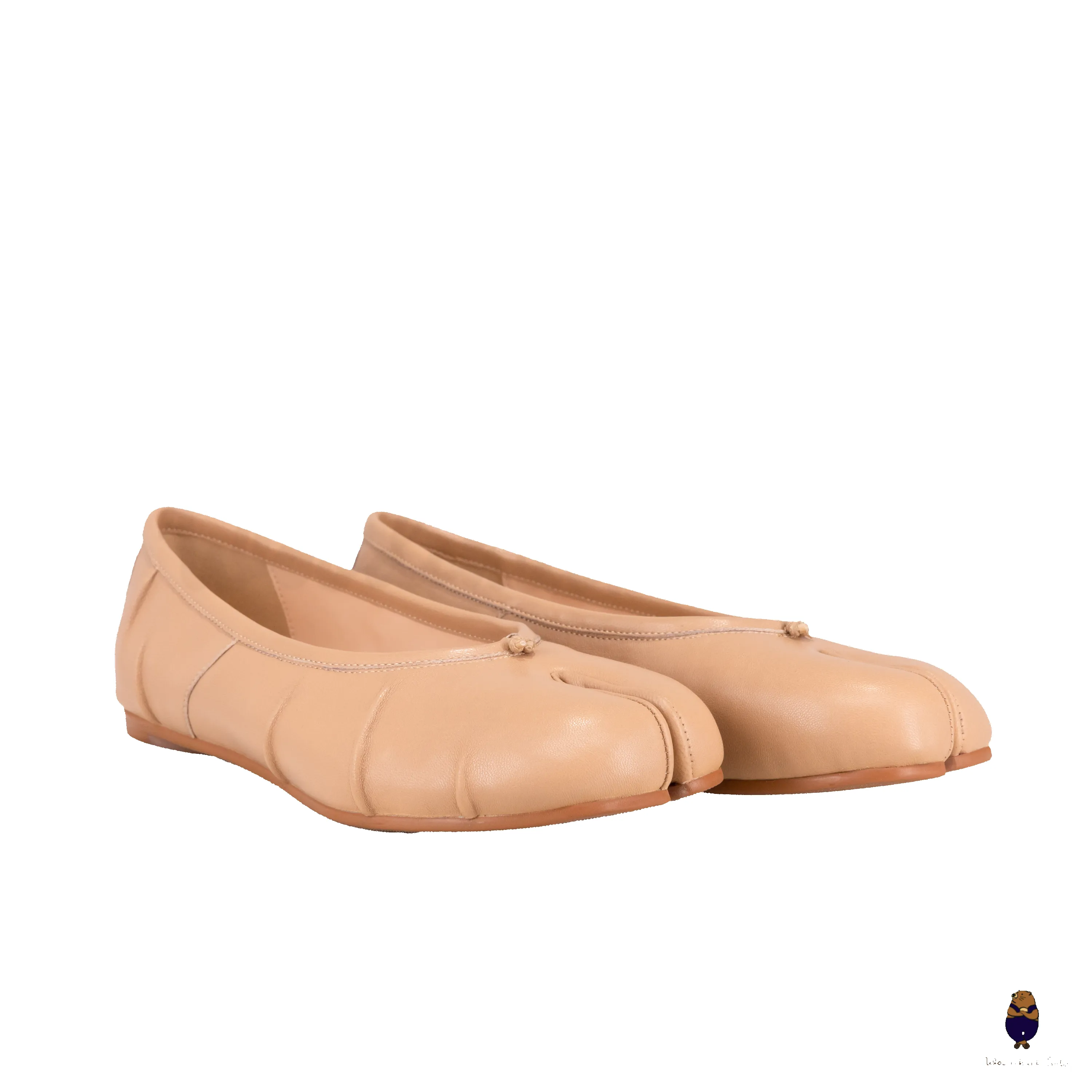 WoodchuckSato Nude Fold Leather Tabi Ballet Flats sold by WoodChuckSato