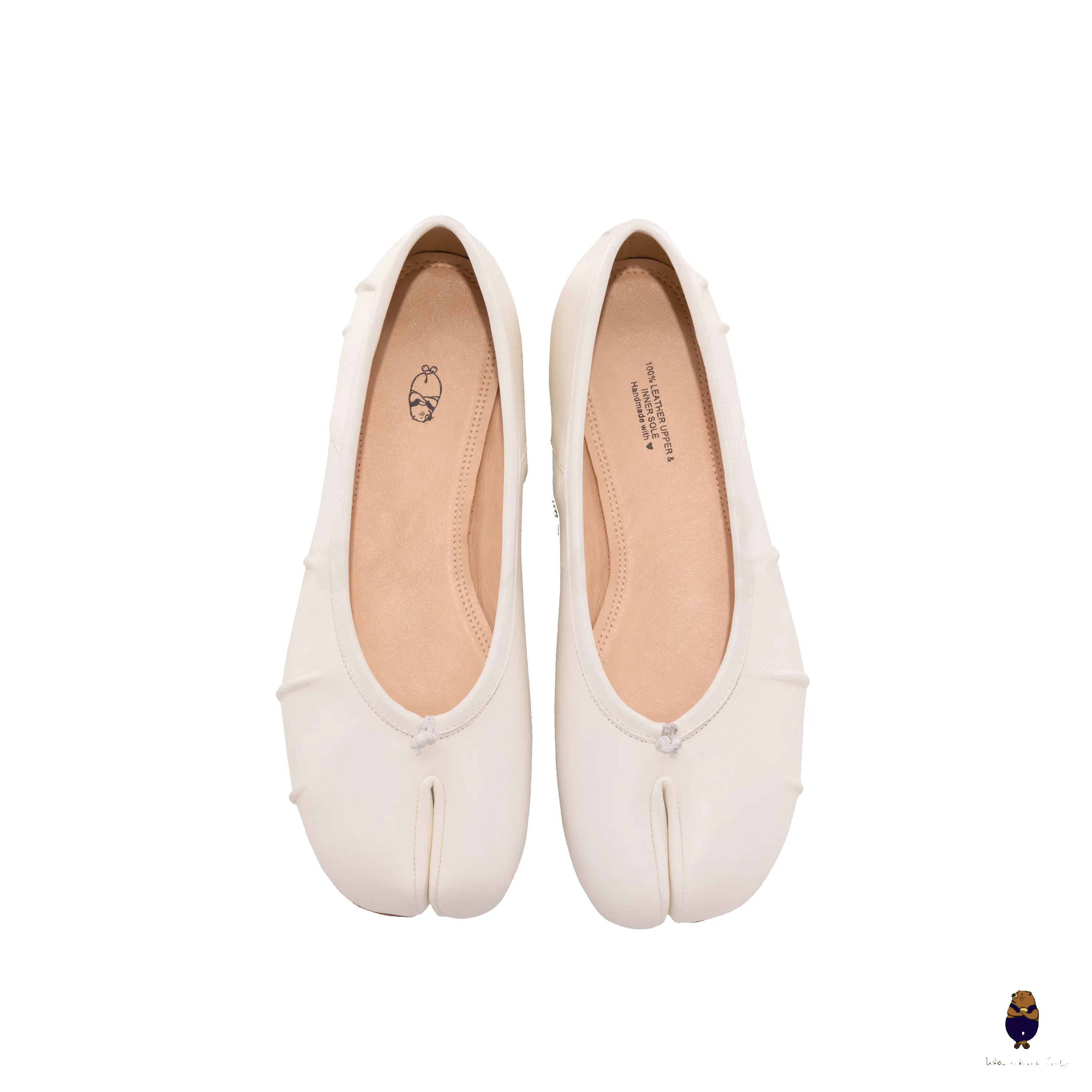 WoodchuckSato White Leather Split-Toe Tabi Fold Ballerina Ballet Flats sold by WoodChuckSato product image thumbnail 5