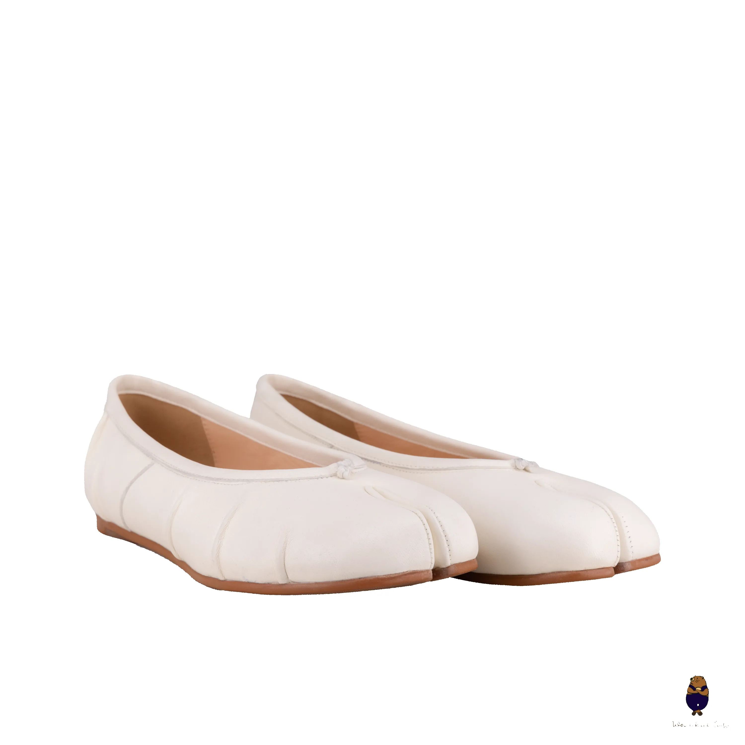 WoodchuckSato White Leather Split-Toe Tabi Fold Ballerina Ballet Flats sold by WoodChuckSato