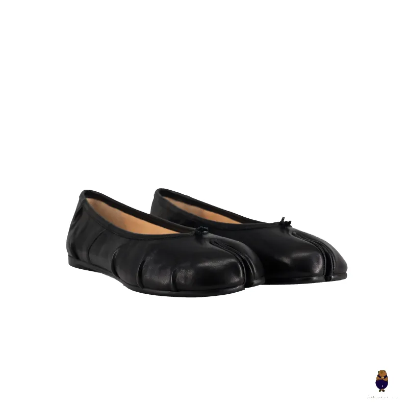 WoodchuckSato Black Leather Tabi Ballet Flats with Ruched sold by WoodChuckSato