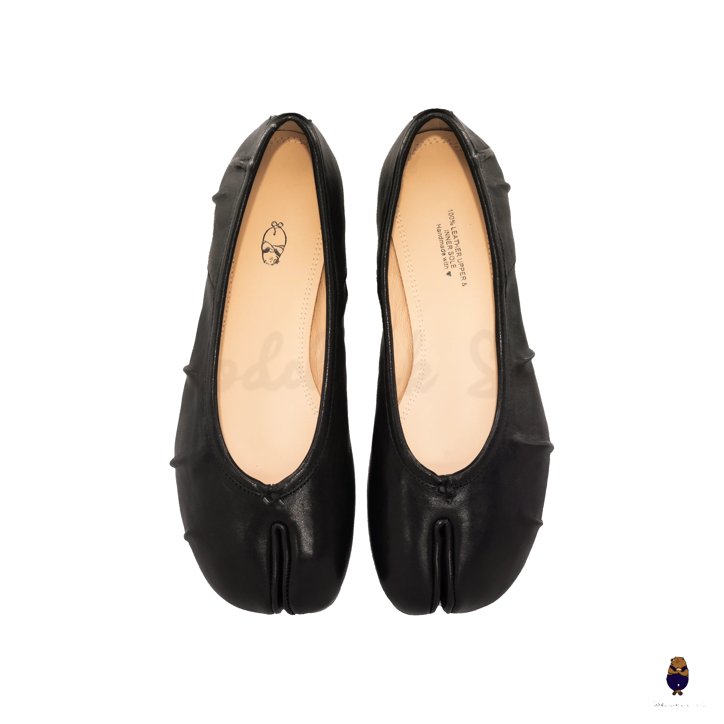 WoodchuckSato Black Leather Split-Toe Tabi Fold Ballerina Flats sold by WoodChuckSato product image thumbnail 5