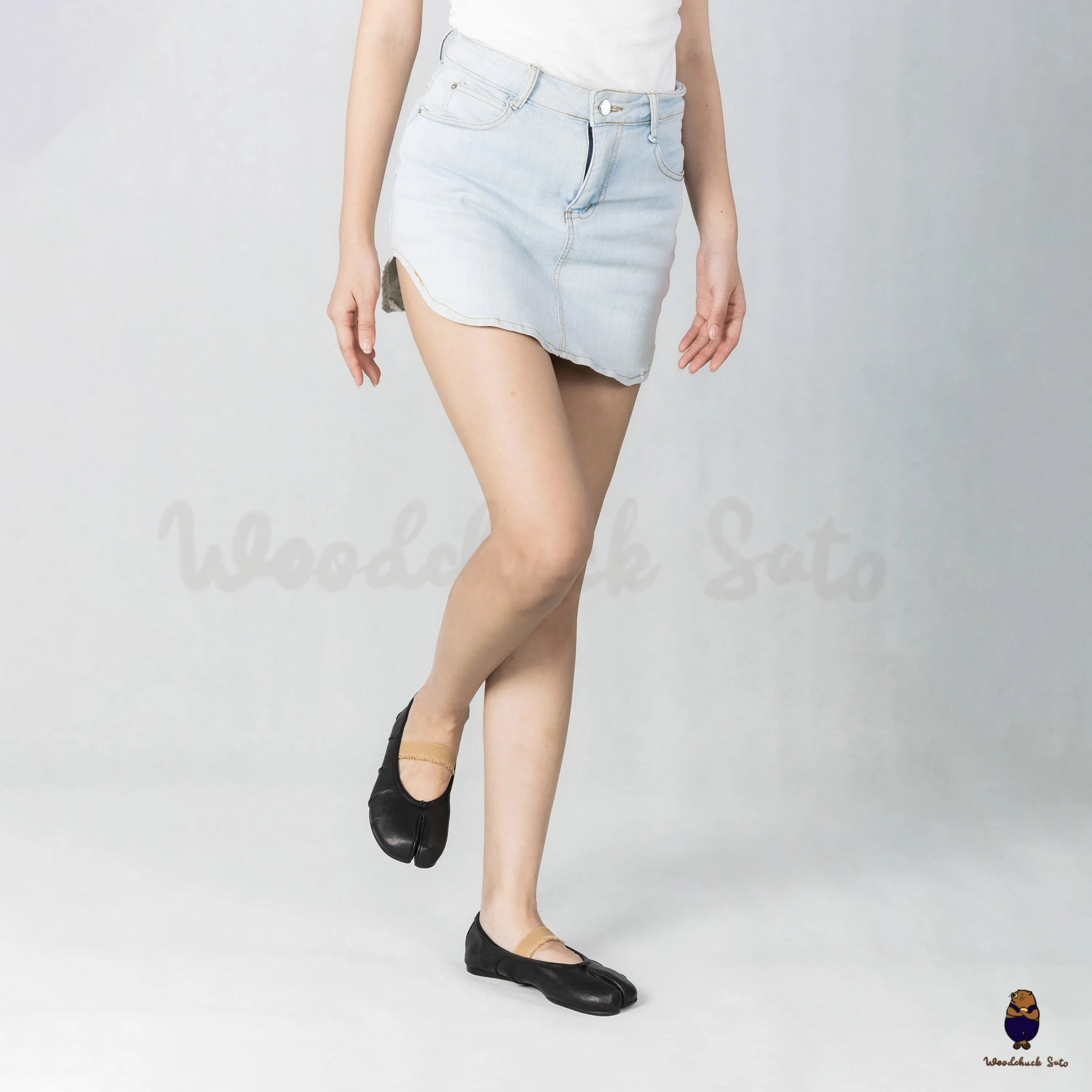 WoodchuckSato Black Fold Leather Tabi Ballet Flats with Beige Elastic Strap sold by WoodChuckSato product image thumbnail 4